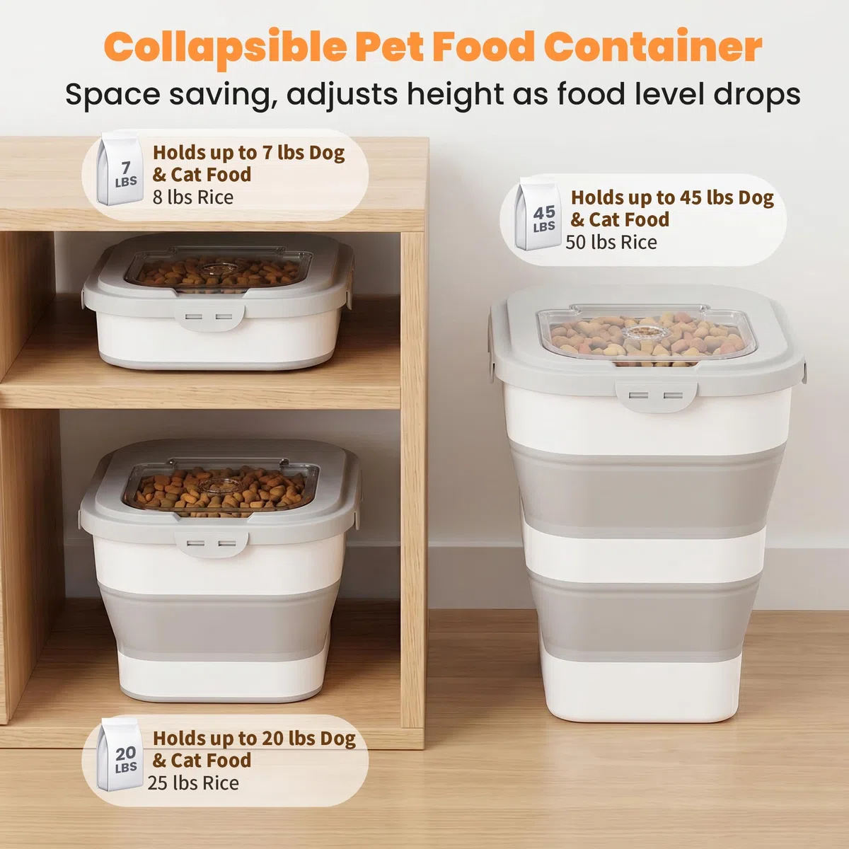 Contenedor de almacenamiento de alimentos para perros de 35 a 40 libras, contenedor plegable para alimentos para mascotas con tapas herméticas, ruedas desmontables, cuchara y 2 recipientes de