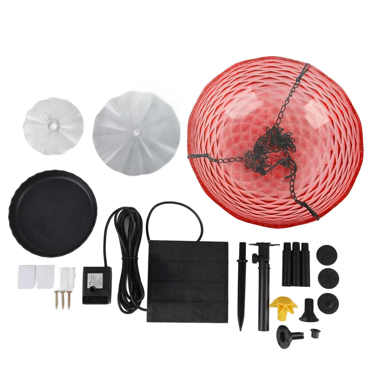 Fabater Burbujeador Solar para Baño de Pájaros, Comedero Colgante para Pájaros para Jardín Al Aire Libre, Material Plástico Duradero, Adecuado para Porche, Balcón, Atrae con Agua Corriente (Rojo)