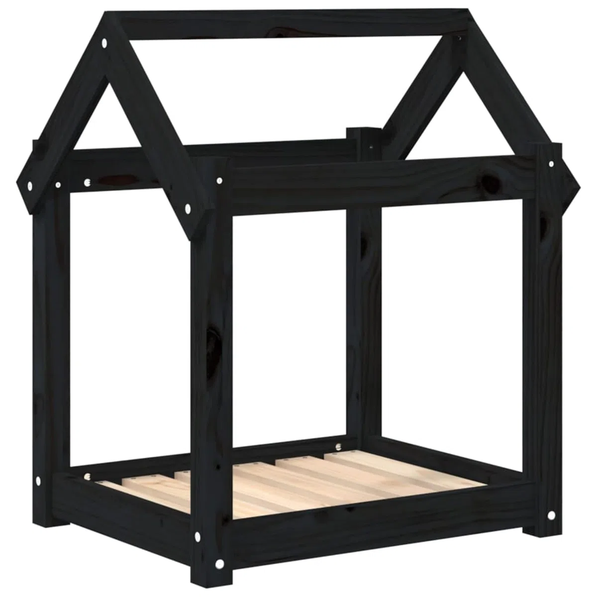LAPOOH Cama para Perros Madera Maciza de Pino Negro 61x50x70 cm, Colchon Perro, Cuna Perro, Cama Mascota, Dog Bed, Cama para Perros Y Gatos