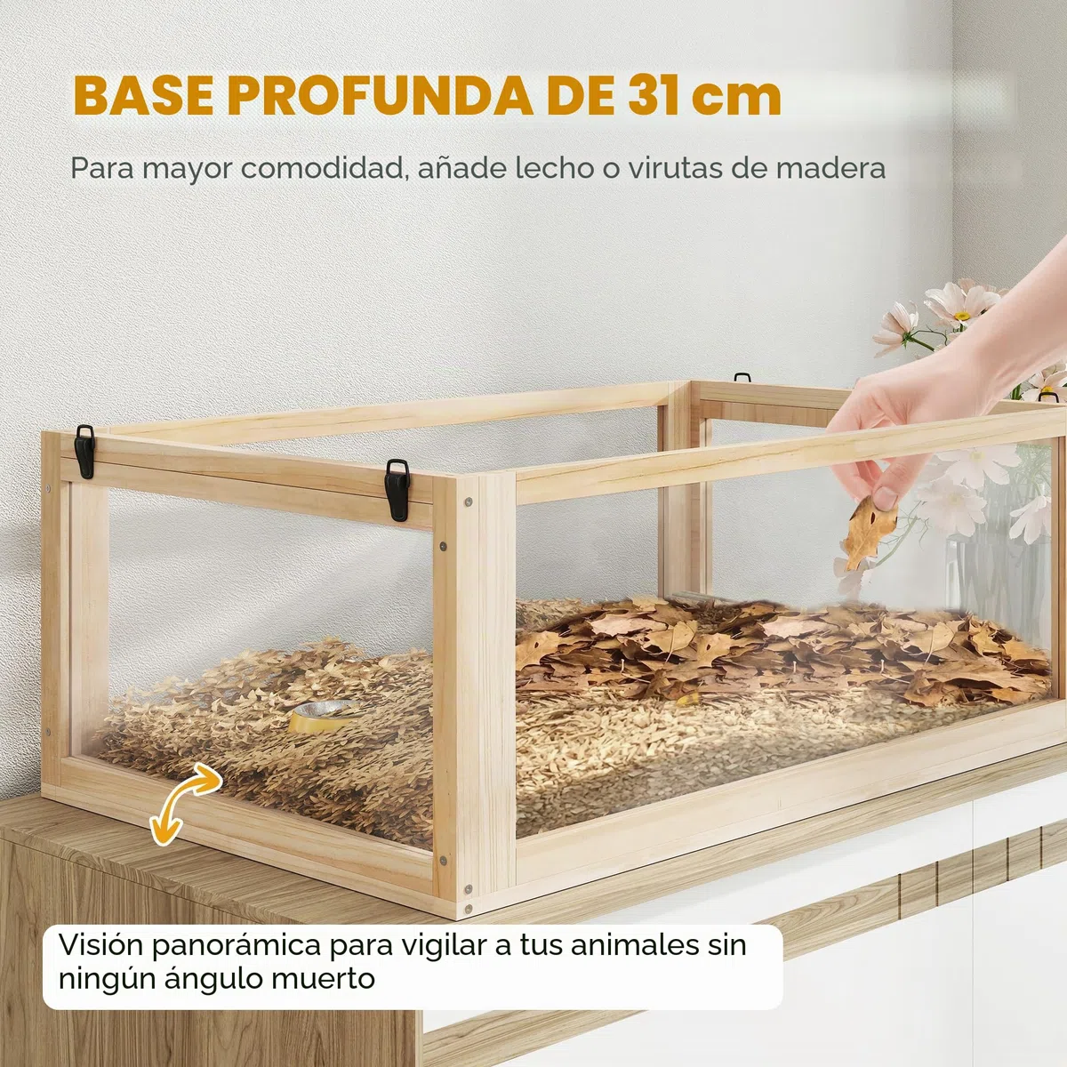 PawHut - Jaula para hámster de Madera, Jaula roedor de 3 Niveles, Base extraíble para una fácil Limpieza, Tapa Abierta, cabaña, Columpio, Rueda de Ejercicio y rampas, 80 x 50 x 76 cm, Madera Natural