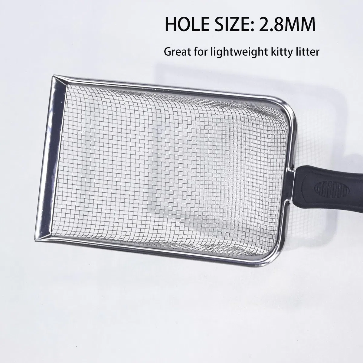 Cuchara de arena para gatos, pala de arena para gatos con malla de acero inoxidable, cuchara de agujero de 2,8 mm para arena de gato, arena de gallinero, arena de playa