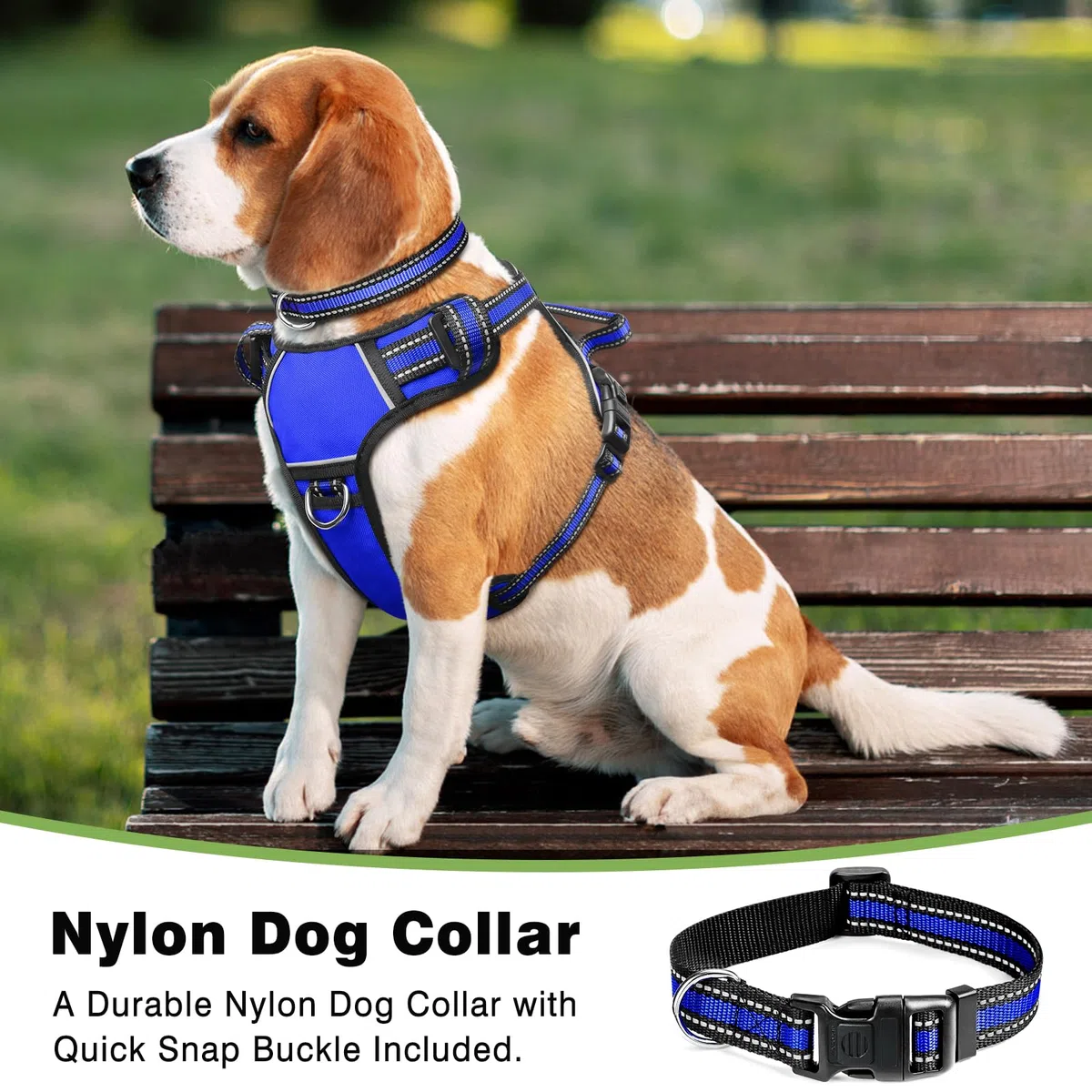 WINSEE Arnés para perro sin tirones, arnés para mascotas con collar para perro, chaleco Oxford reflectante ajustable para exteriores, clips de correa delantera/trasera para perros pequeños, medianos,