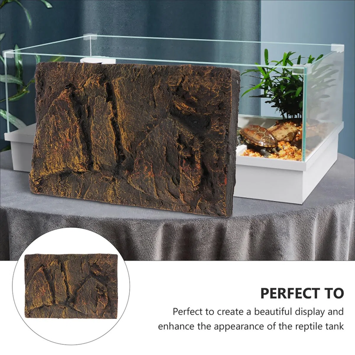 LALAFINA Fondo Decorativo para Terrario de Reptiles 3D en PU, Tablero de 2 Piezas Aspecto Natural y Alta Simulación para Acuarios y Cajas de Reptiles