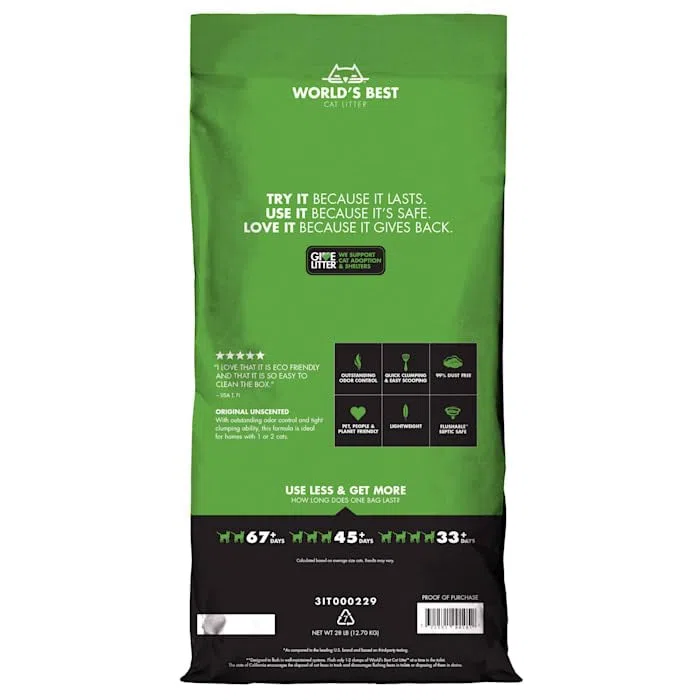 WORLD'S BEST CAT LITTER para Varios Gatos Aroma Lavanda, 28 Libras – Ingredientes Naturales, aglomeración rápida, desechable por el Inodoro, 99% Libre de Polvo, Control de olores excepcional