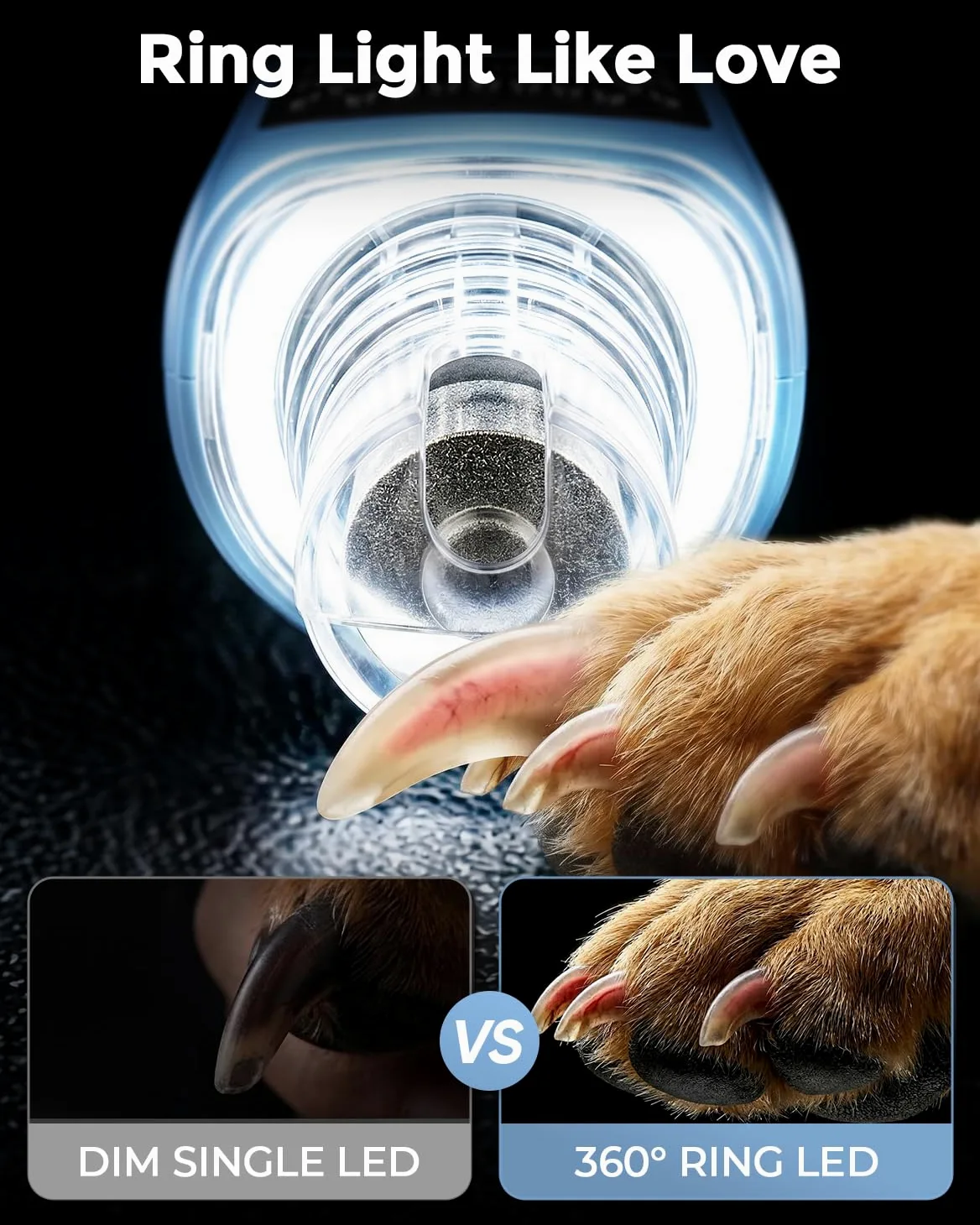 Molinillo de uñas para perros, 7 velocidades y luz LED de 360°, molinillo de uñas profesional para perros y gatos, cortador eléctrico de uñas para perros, herramienta de aseo y alisado para patas