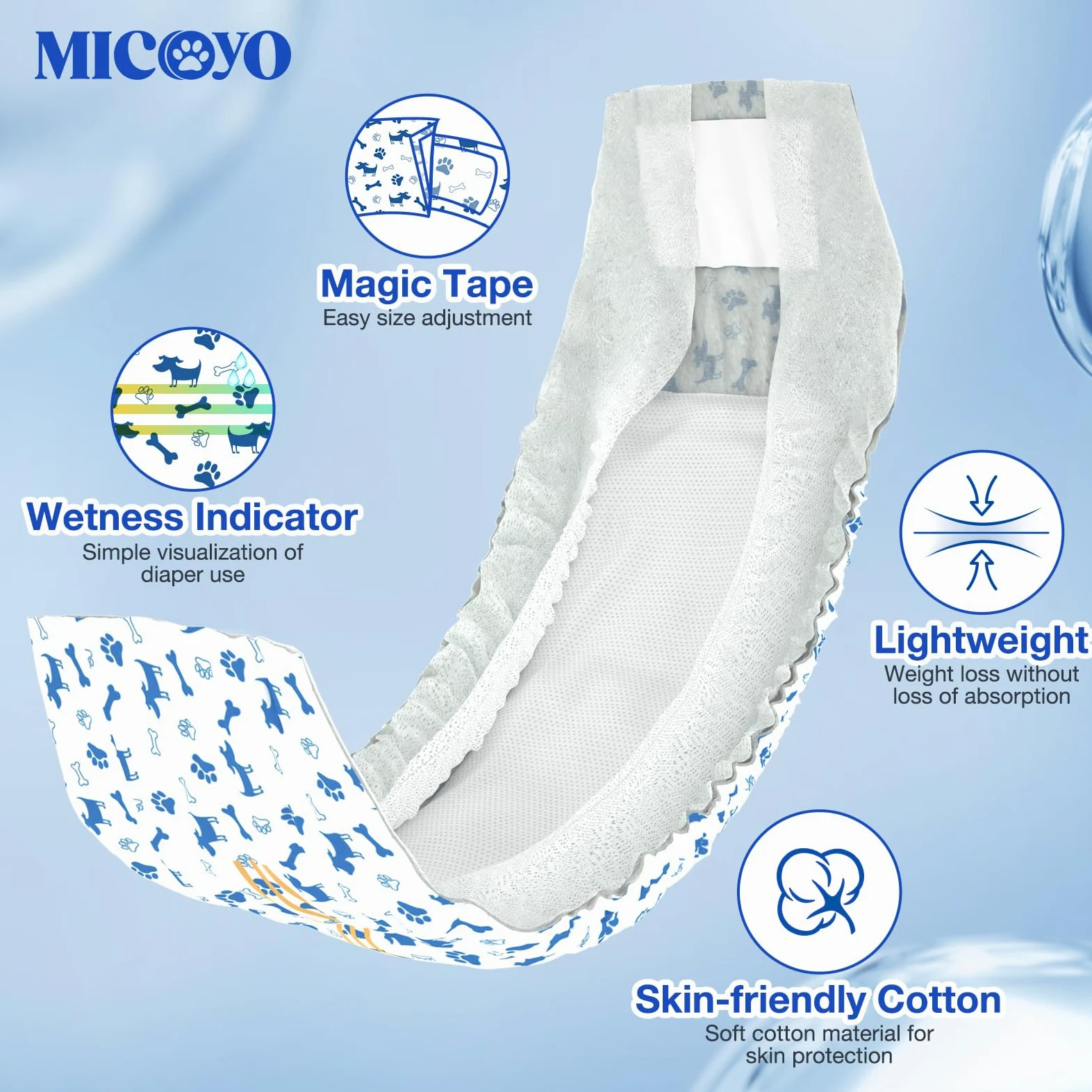 MICOOYO Pañales Desechables para el Vientre para Perros machos (L, Unidad, 50)
