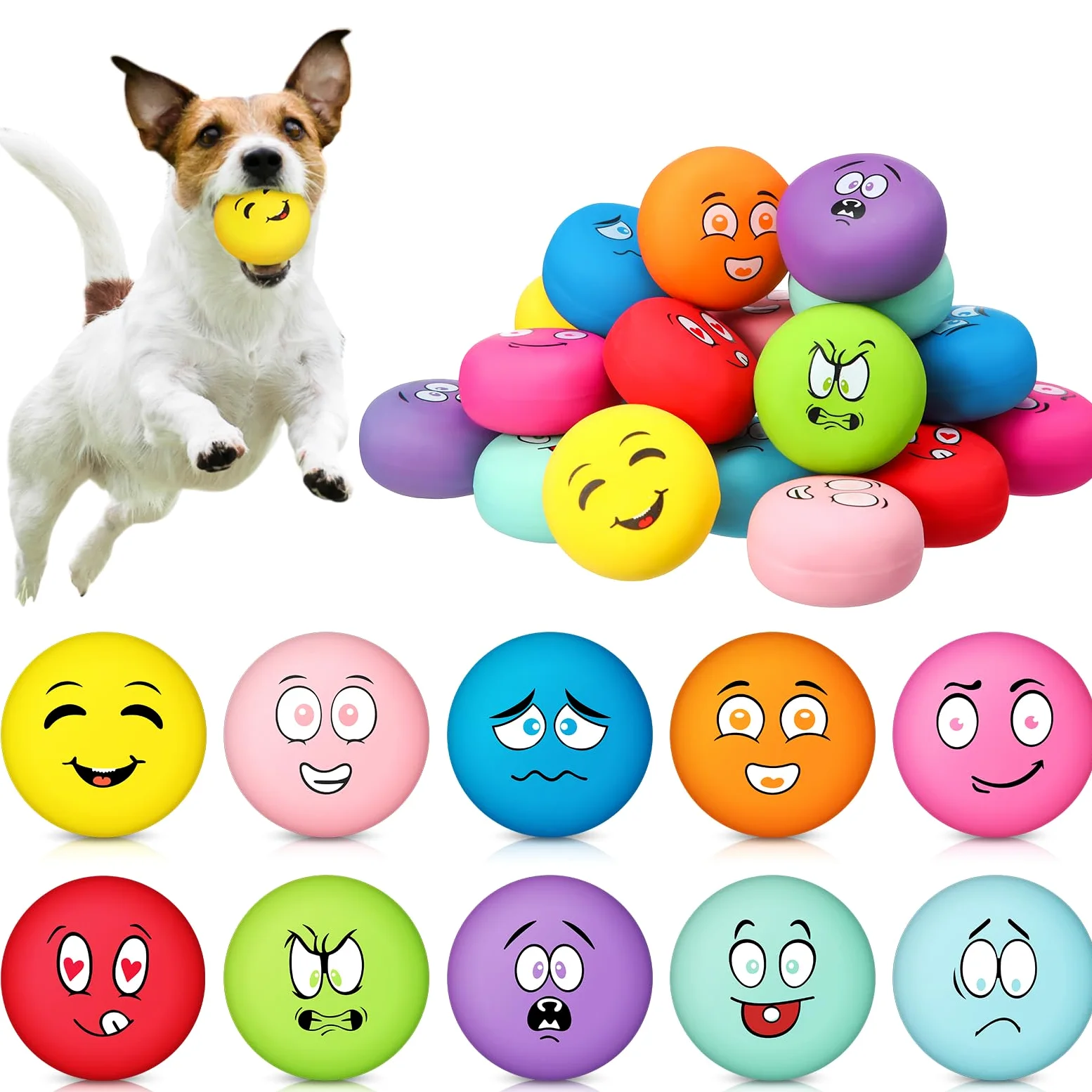 Hungdao 40 piezas de juguetes chirriantes para perros pequeños de goma de látex suaves bolas chirriantes a granel divertido cara chirriante juguetes interactivos para la dentición de cachorros perros