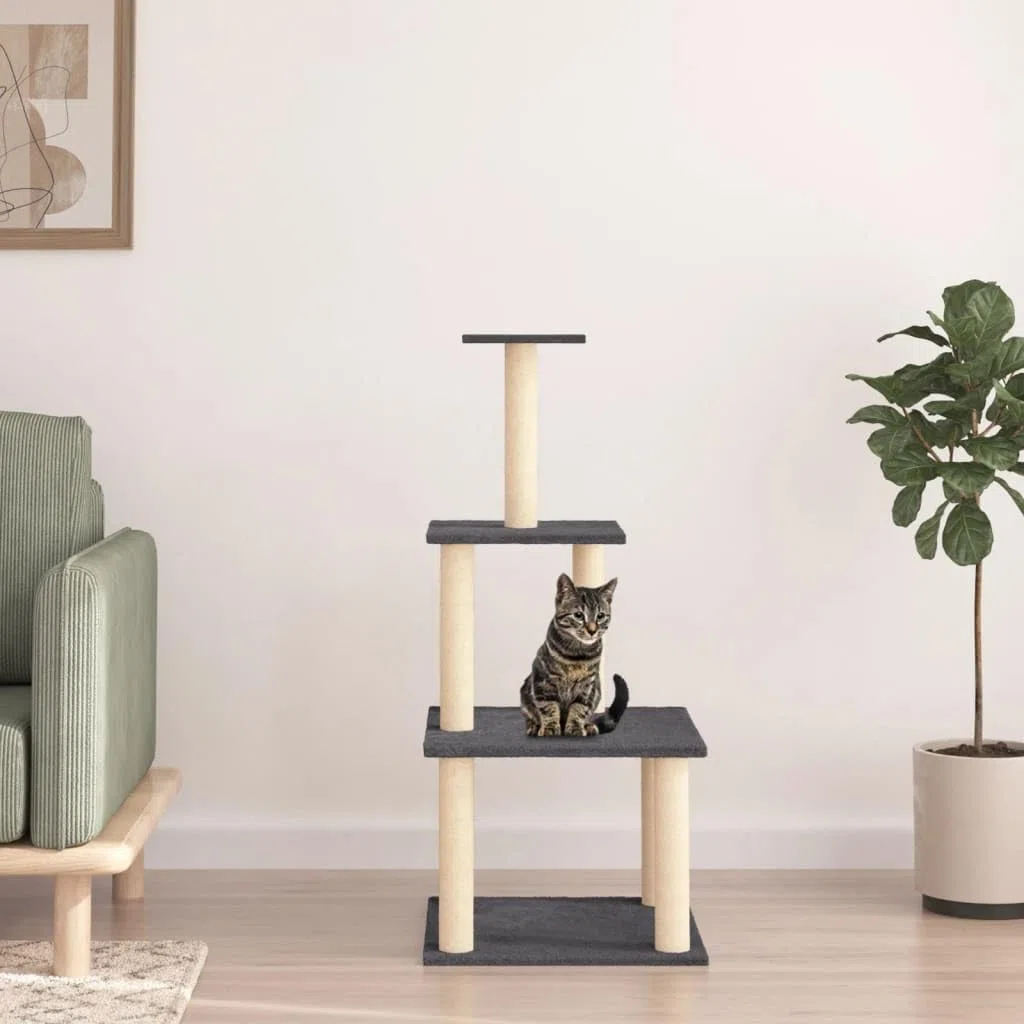 Rascador para Gatos con Postes de sisal Gris Oscuro 111 cm, Xichuzi Rascador Gato, Arbol Rascador para Gatos, Gatos Accesorios, Torre Gatos, Arranhador para Gatos, Casa para Gatos