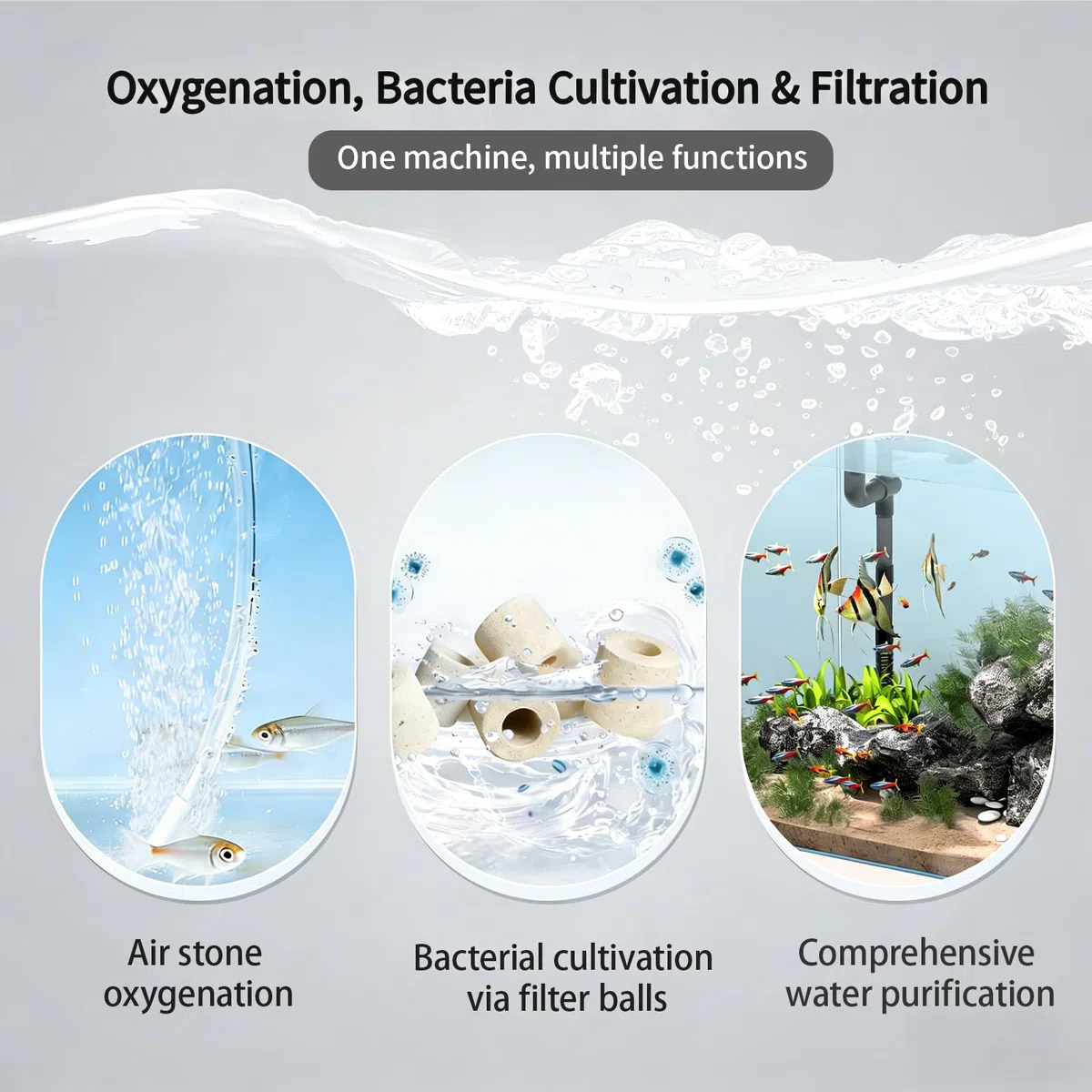 UPETTOOLS Filtro de acuario, pequeño filtro sumergible para peceras con piedra de burbujas de aire integrada y bolas biológicas, adecuado para peceras de hasta 5-10 galones (bomba de aire no incluida)