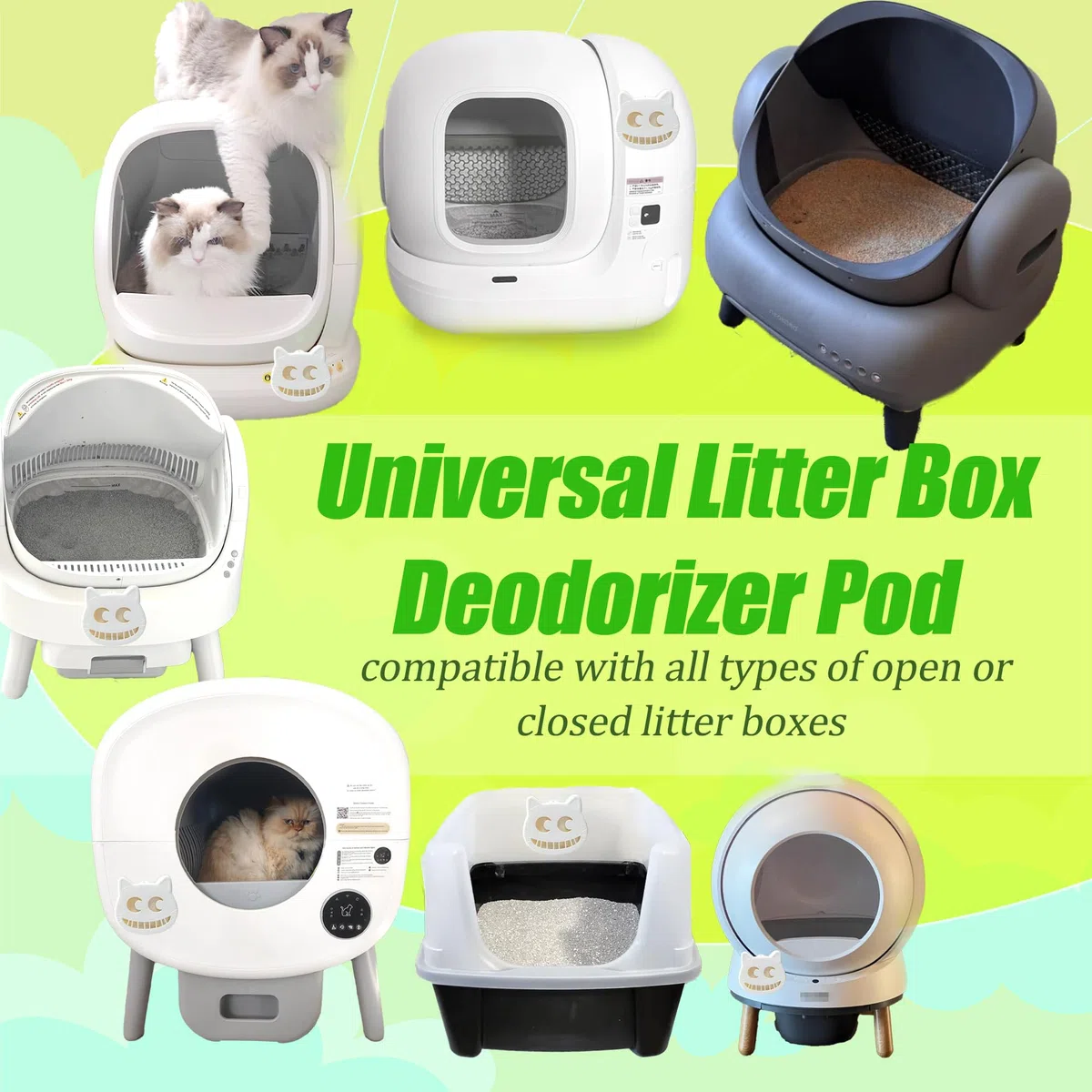 PurifyLogix Caja de arena desodorizante para gatos, trampa universal para olores de gatos para eliminar los olores de la caja de arena, incluye 2 cápsulas de trampa de olores y 2 bolsas desodorizantes