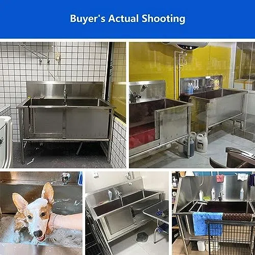 Estación de lavado de perro de acero inoxidable, casa de dormitorio profesional de mascotas, pesado baño de baño para casa Salón, Fácil superficialidad limpia, Aditable para grandes mascotas medianas,