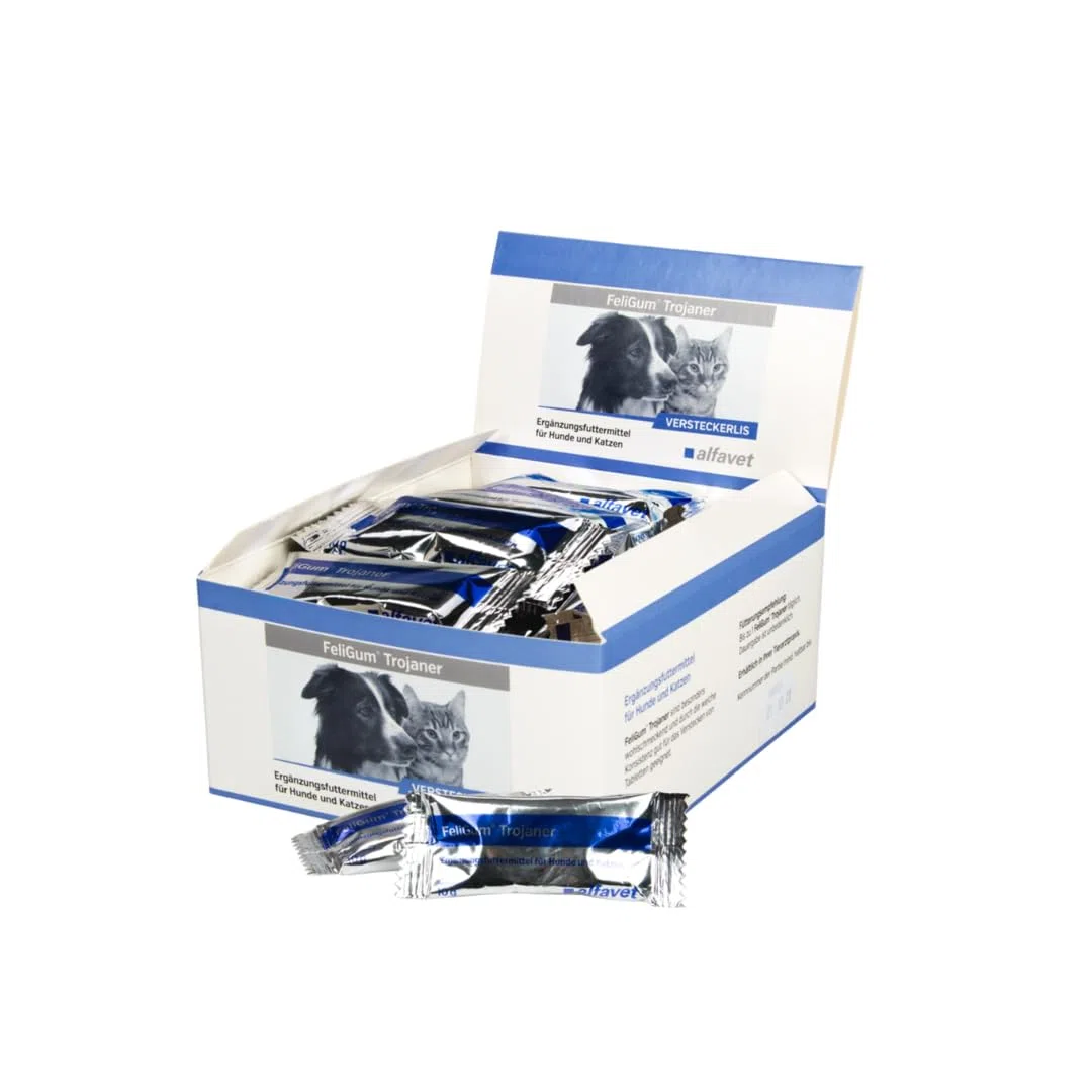 Alfavet FeliGum Troyano Caja 30 x 10 g Escondite Medicamentos Moldeable como Snack Complemento Alimento Complementario para Perros y Gatos