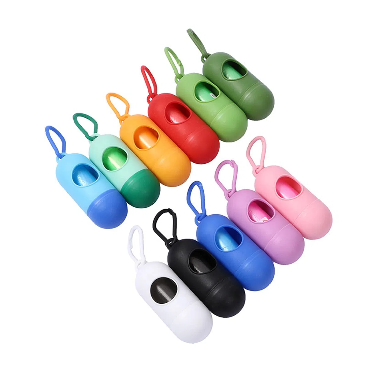 100 bolsas para excrementos de perro, dispensador de bolsas con clip de lino, color azul claro, incluye 15 bolsas para excrementos de perro