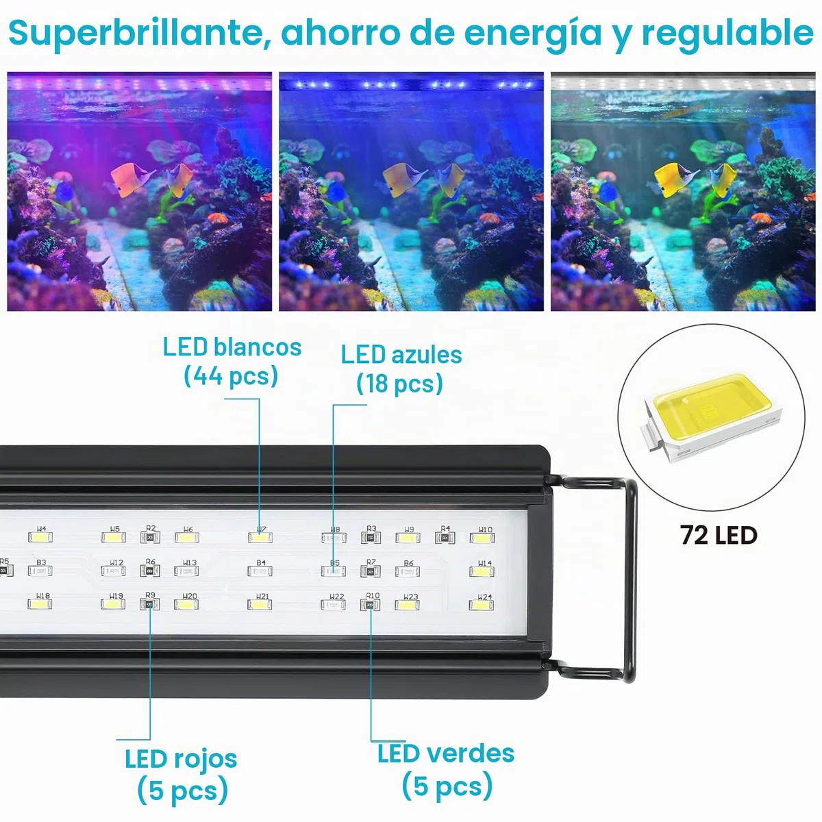 Iluminación LED Acuario, 28W Regulable RGB Luz Acuario con Temporizador para 65cm -90cm Acuario, Lámpara Acuario Pecera Planta de Peces con Soporte Ajustable