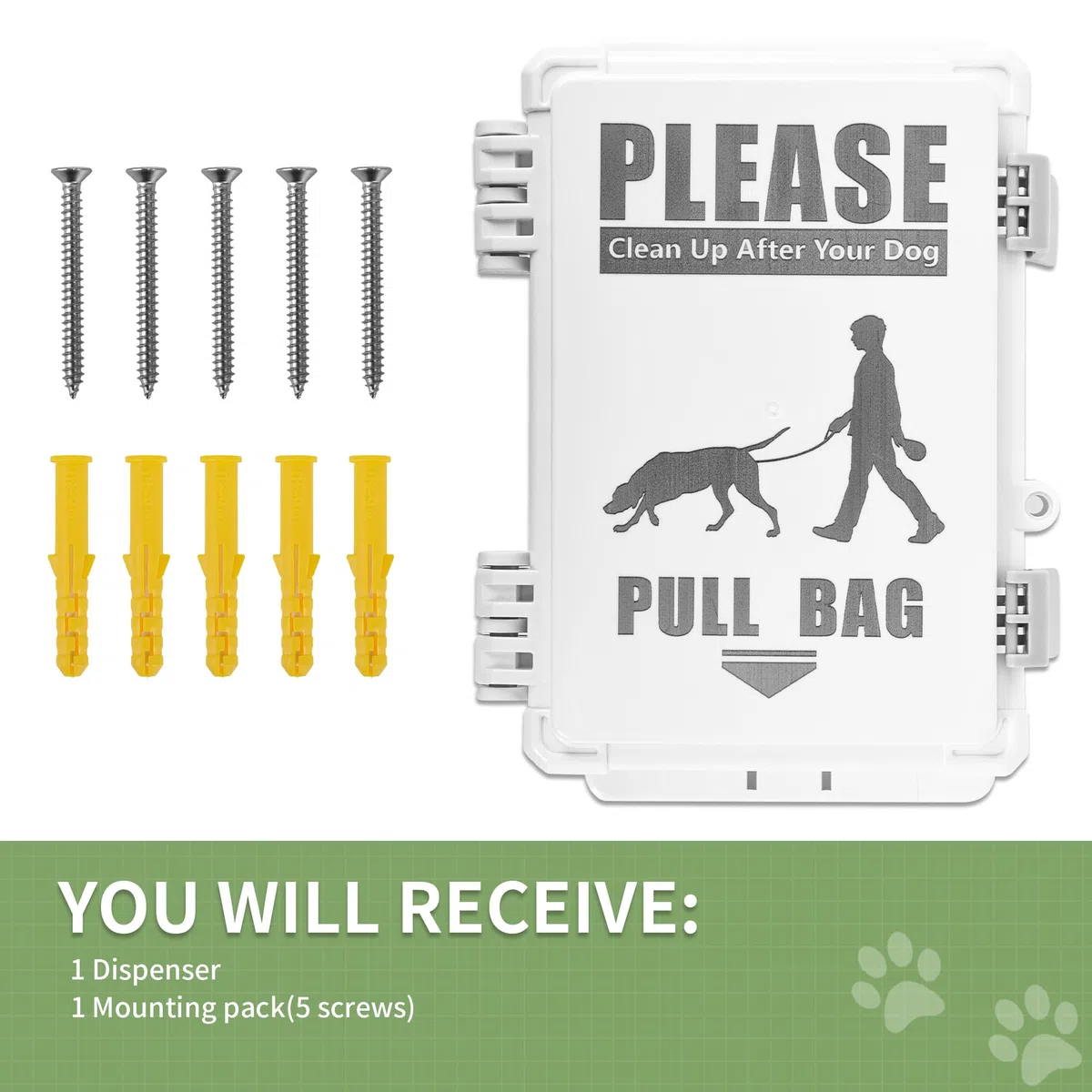 Dispensador de bolsas para excrementos de perro, dispensador impermeable de bolsas para perros para exteriores, con capacidad para hasta 8 rollos de bolsas de residuos, pared al aire libre, estaca,