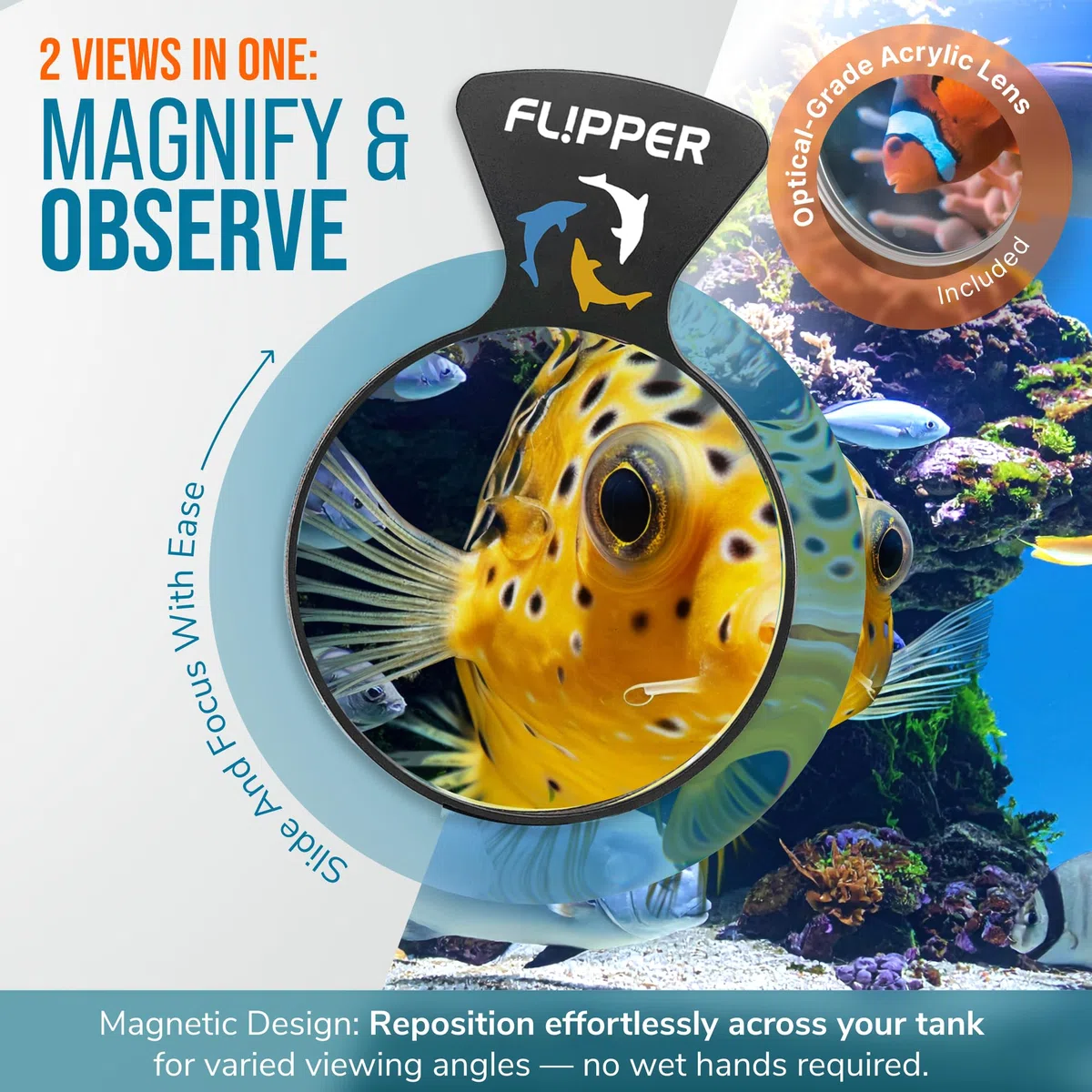 Flipper DeepSee Visor magnético para Acuario – Lupa para pecera de 5 Pulgadas