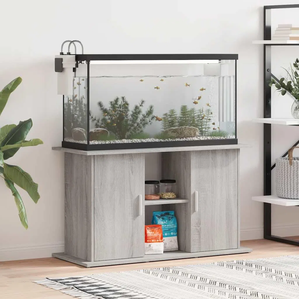 Mangloder - Soporte para acuario Sonoma gris de madera, 101 x 41 x 58 cm, armario inferior para acuario, con espacio de almacenamiento para alimento de peces, filtros y accesorios, para salón, oficina