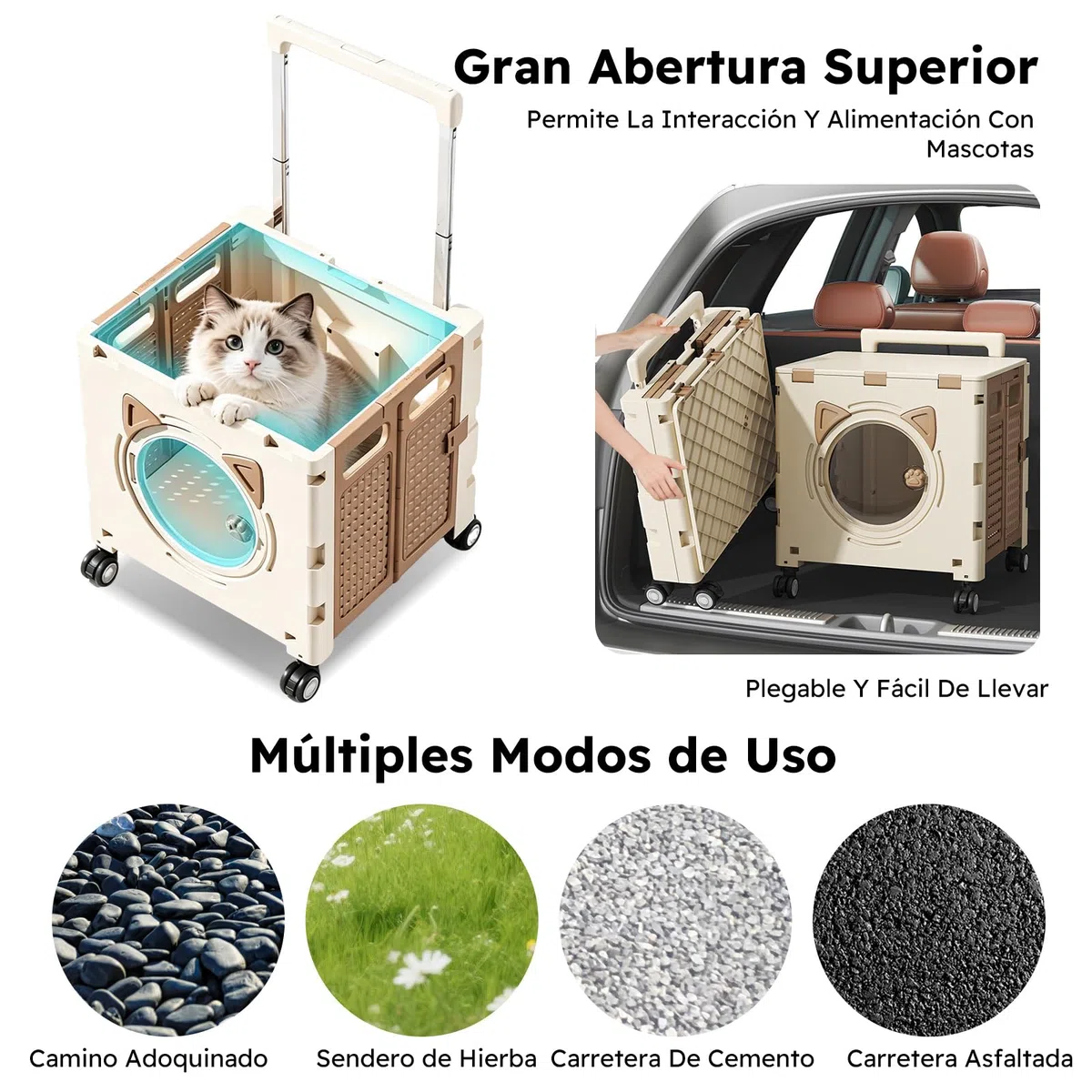 PETCUTE Bolsa de Viaje para Perros,Transportín para Gatos con Ruedas,Transportín Multiusos para Mascotas para Perros y Gatos Pequeños con Asa Telescópica,para Viajes, Senderismo,Paseos,Caqui
