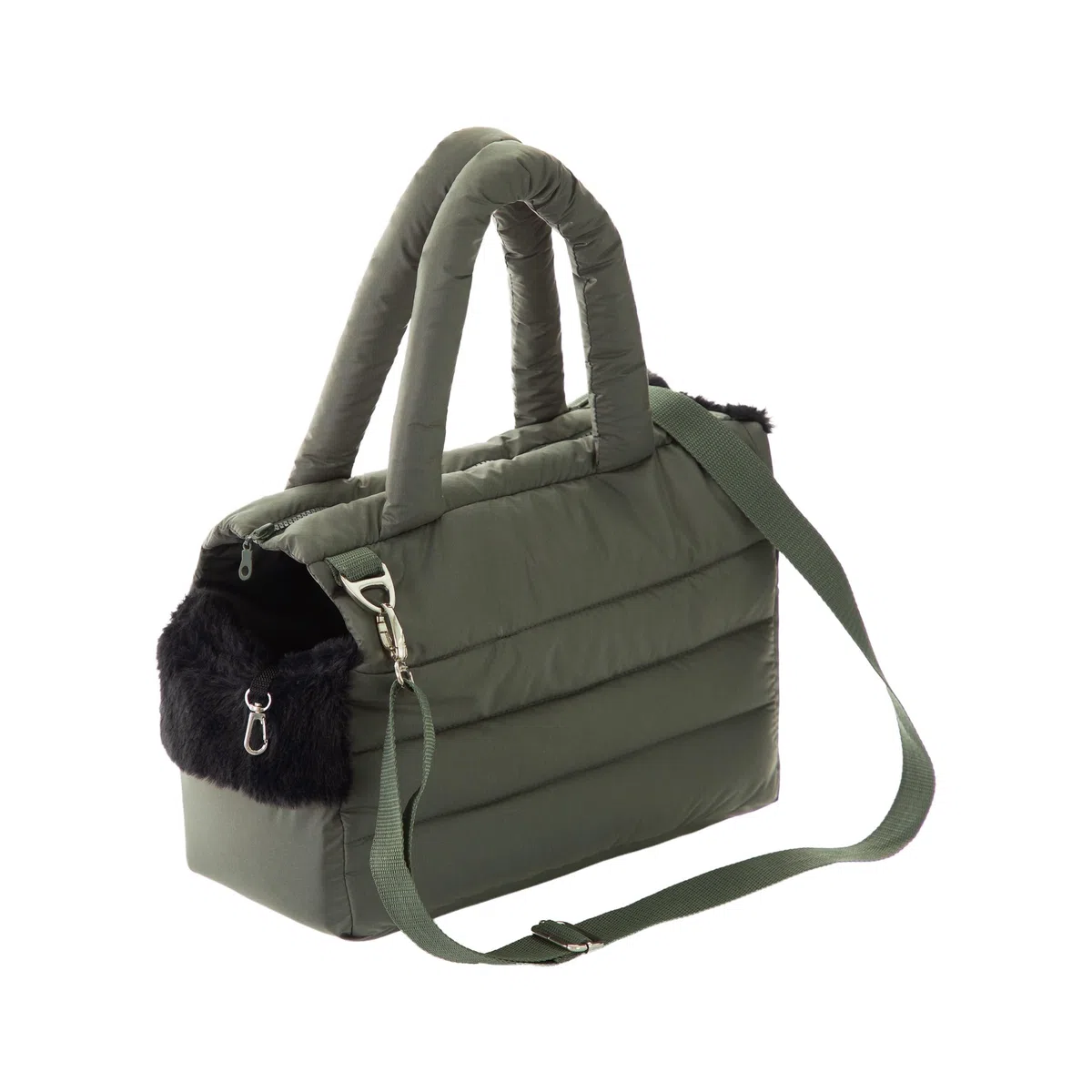 Bolsa de transporte para perros y gatos – Bolsa de viaje para perros, bolso de hombro para mascotas con banda elástica con mosquetón, hasta 8 kg, color verde oliva