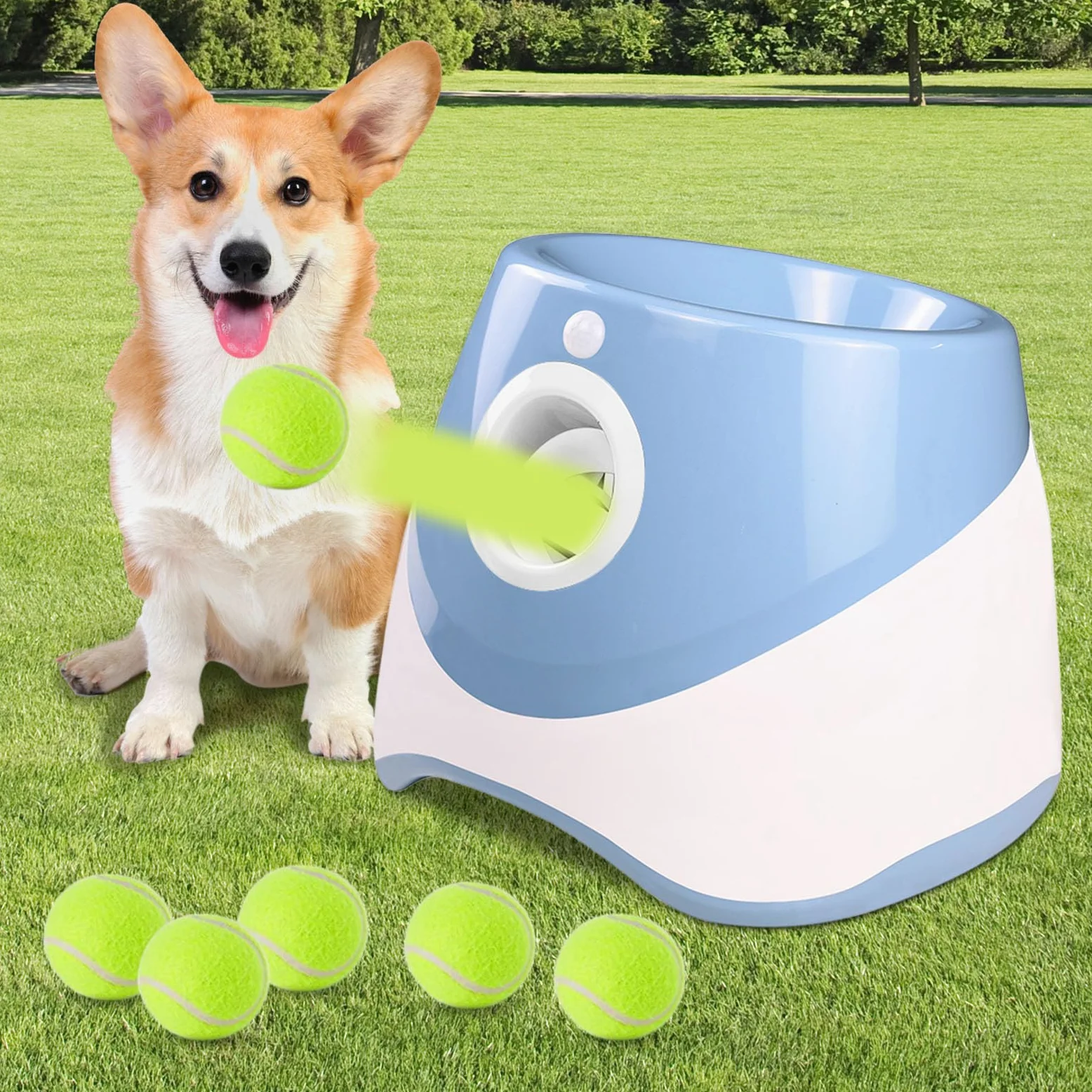 Lanzador automático de pelotas, para perros con 6 pelotas de tenis de 2 pulgadas, puede lanzar 10-30 pies, máquina interactiva de bolas para perros pequeños y medianos