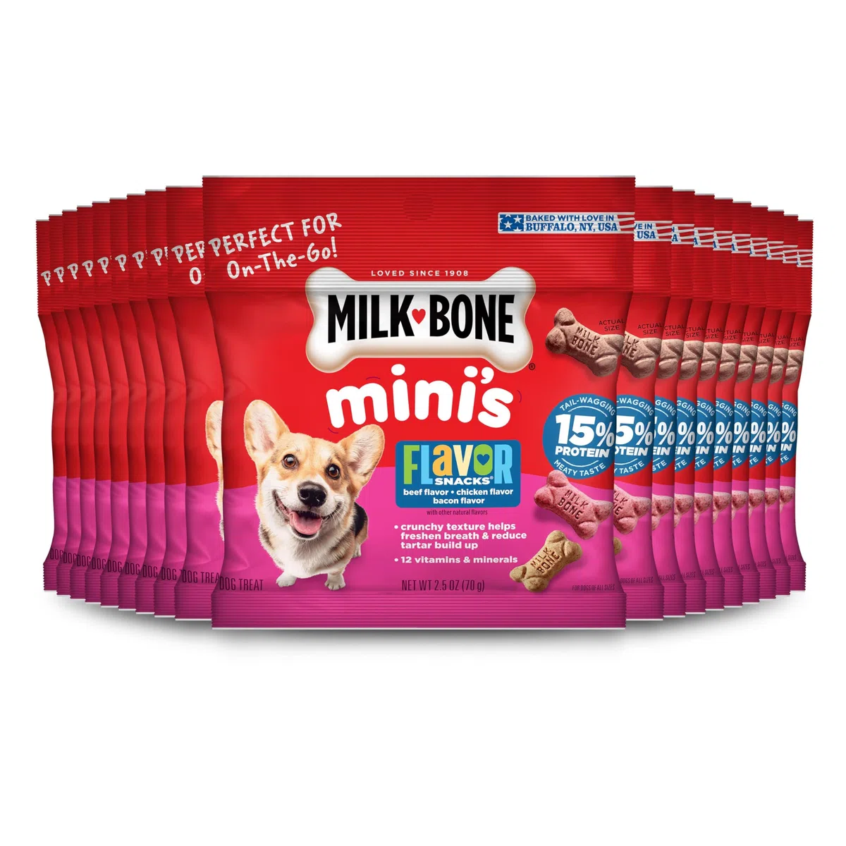 Milk-Bone Mini's Flavor Snacks Dog Treats, 2.5 Ounce (Pack of 20), Perfect for Walks, Travel Size, Party Favor