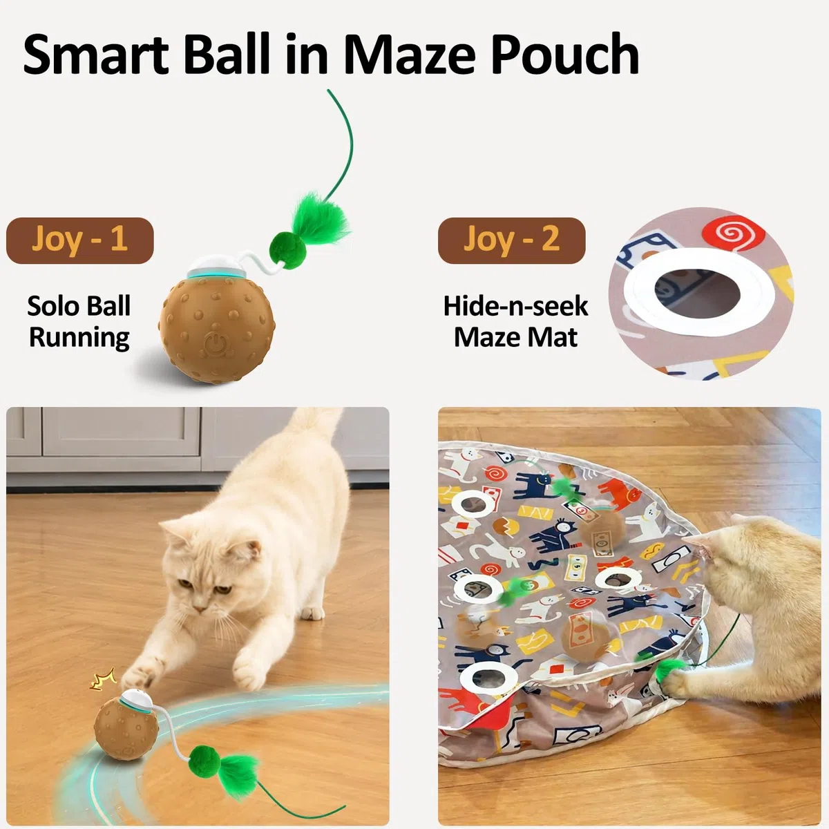 Juguetes para gatos de interior, pelota interactiva y tapete de juego de 9 agujeros, juego de ejercicio de escondite, pelota automática en bolsa, juguete estimulante chirriante de ratón