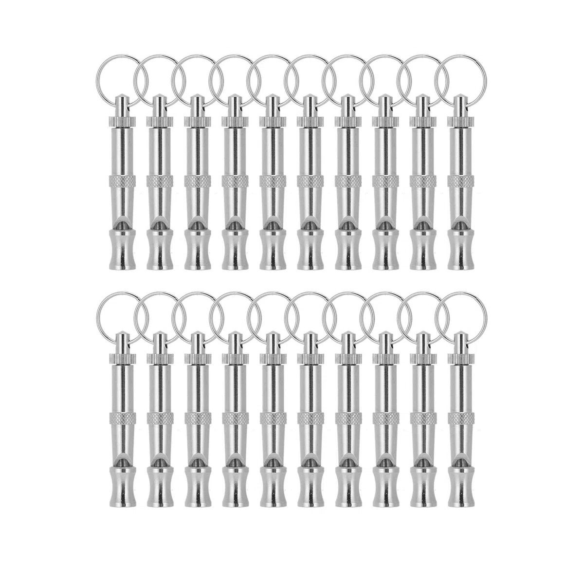 20 Unids/Set Silbatos para Perros,Silbato para Perros de Acero Inoxidable de Longitud Ajustable para Dejar de Ladrar con Anillo Colgante de Metal