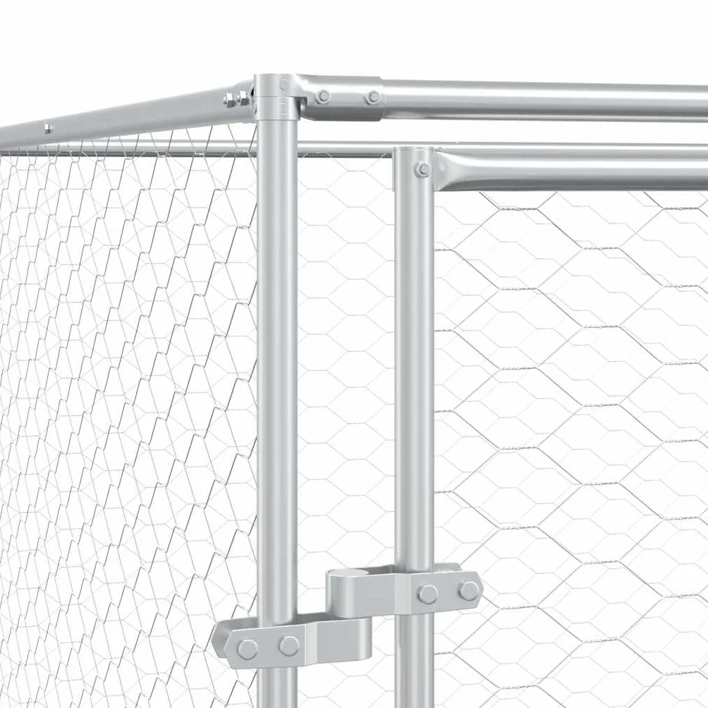 Perrera para perros al aire libre de acero galvanizado plateado 2 x 2 x 2 m con puerta con cerradura, protección segura para perros, cachorros y animales pequeños en el jardín y camping