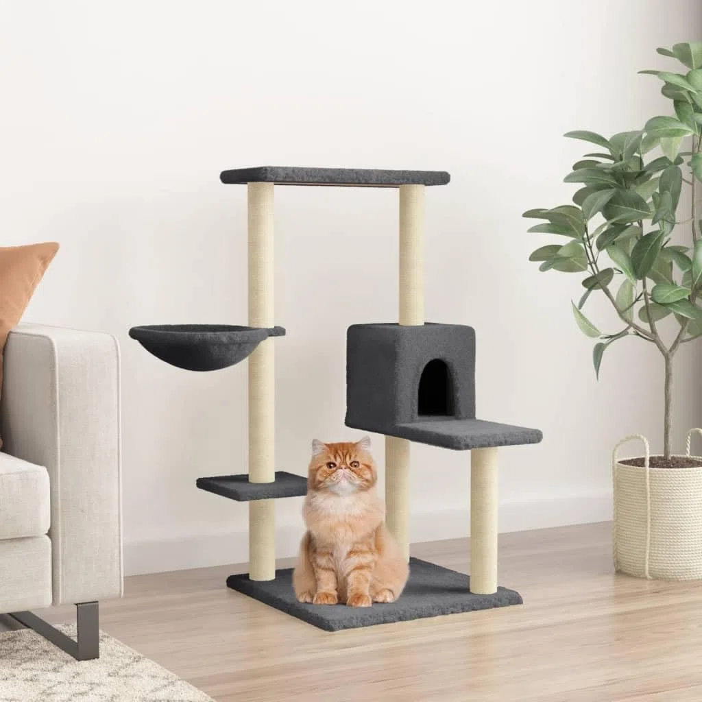 Rascador para Gatos con Postes de sisal Gris Oscuro 95 cm, CIADAZ Rascador Gato, Arbol Rascador para Gatos, Gatos Accesorios, Torre Gatos, Arranhador para Gatos, Casa para Gatos