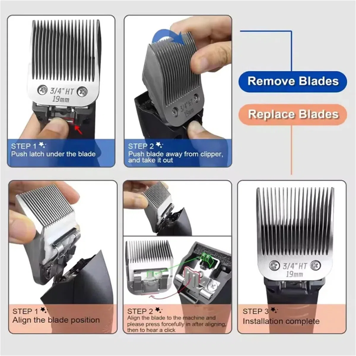 Cuchilla De Cerámica Desmontable for Peluquería Canina HT De 3/4 Pulgadas, Compatible Con Oster,A5,Compatible Con Wahl,cortauñas for Animales De La Serie KM(3-4 HT 2PC)