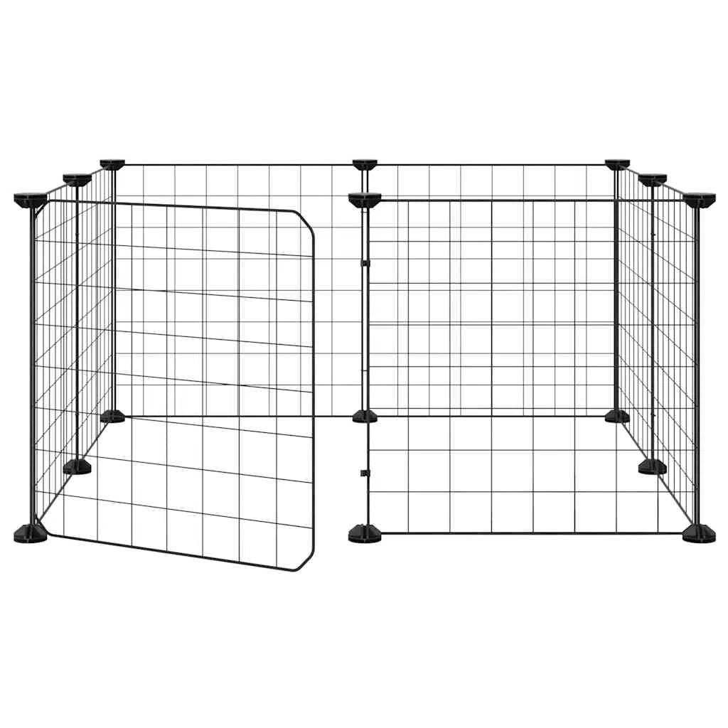 Jaula para mascotas de 8 paneles con puerta negra, acero recubierto de polvo, placas de 35 x 35 cm, 8 paneles, versátil como recinto para animales pequeños, caño y refugio para roedores