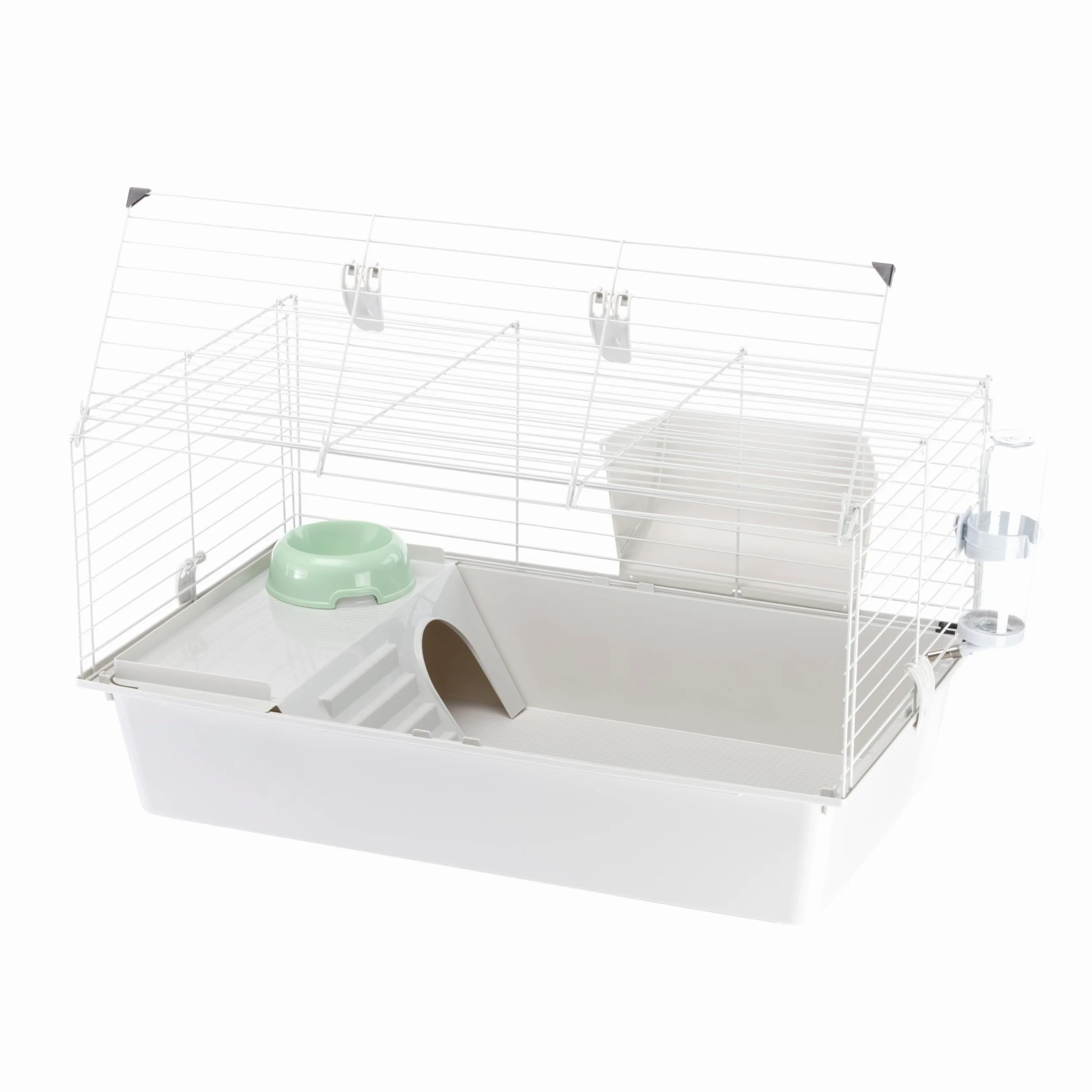 Ferplast Espaciosa Jaula para Conejillos de Indias CAVIE 80, Sistema de Cierre de Seguridad, Accesorios incluidos, de Alambre Pintado Gris y plástico, 77 x 48 x h 42 cm