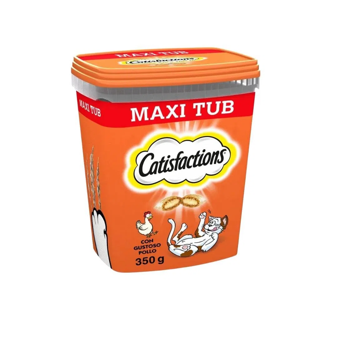 Snack para gatos Catisfactions Mega Tub, snack para gatos adultos y cachorros sabor POLLO | Paquete de 350 gramos