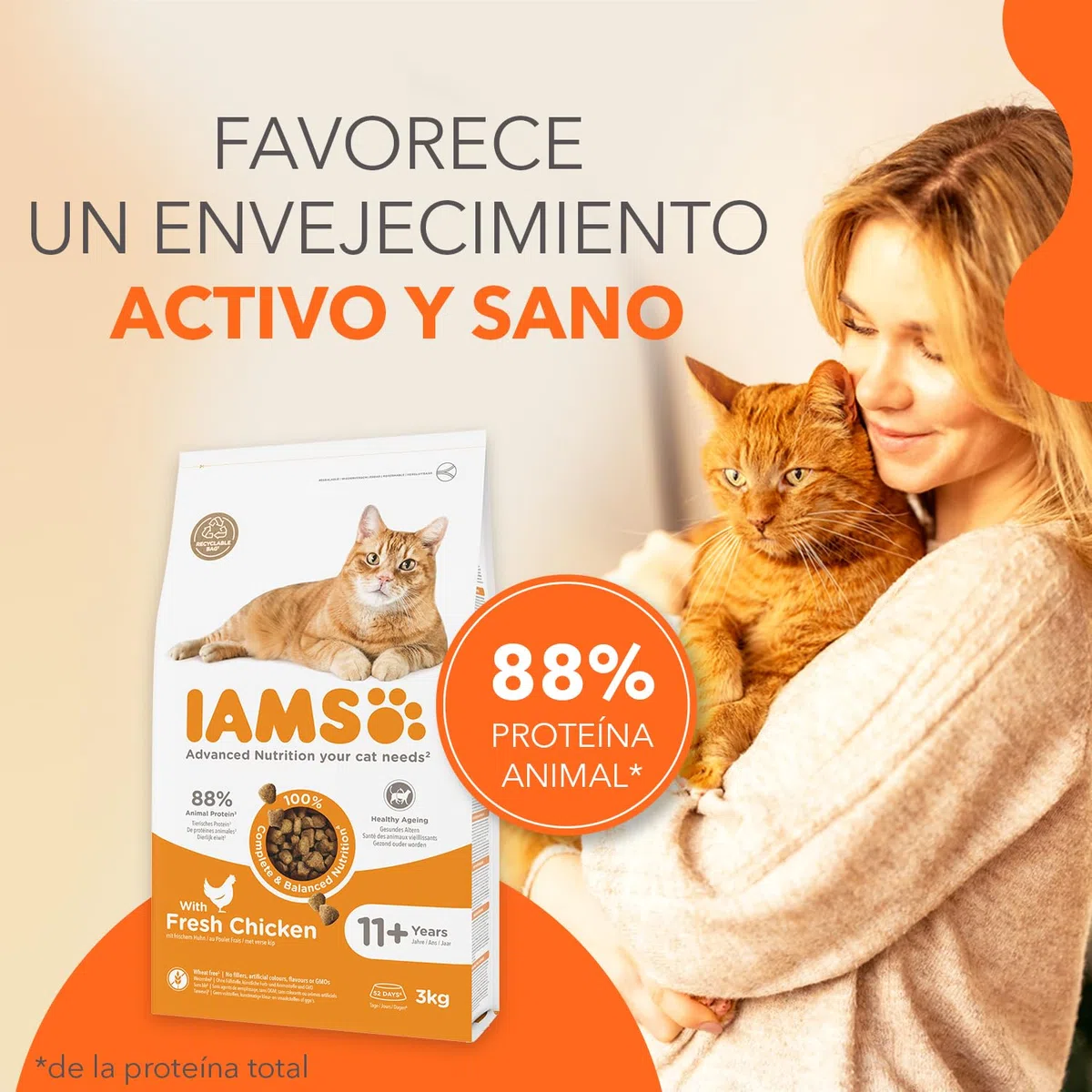 IAMS Alimento seco para Gatos con Pollo Fresco - Alimento seco para Gatos a Partir de 11 años, 10 kg