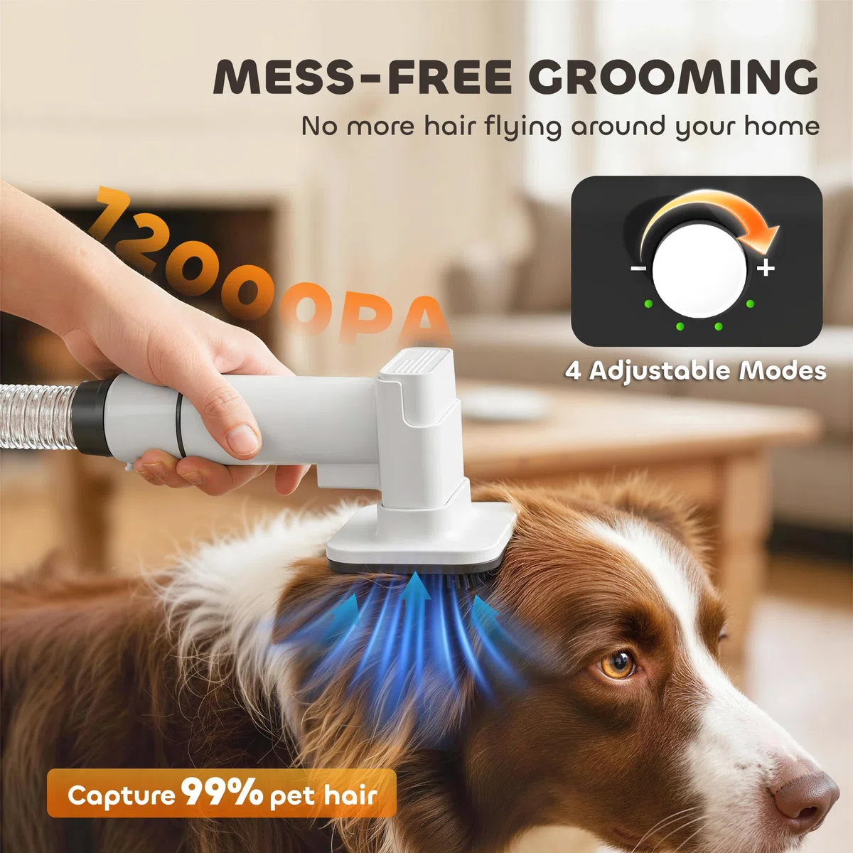 PawHut Juego de aspiradora y secadora 5 en 1 para aseo de perros con máquina de afeitar para pelo grueso, corto y largo, cepillo de pelo, 12000 Pa, potencia de succión, 4 modos, temperatura del