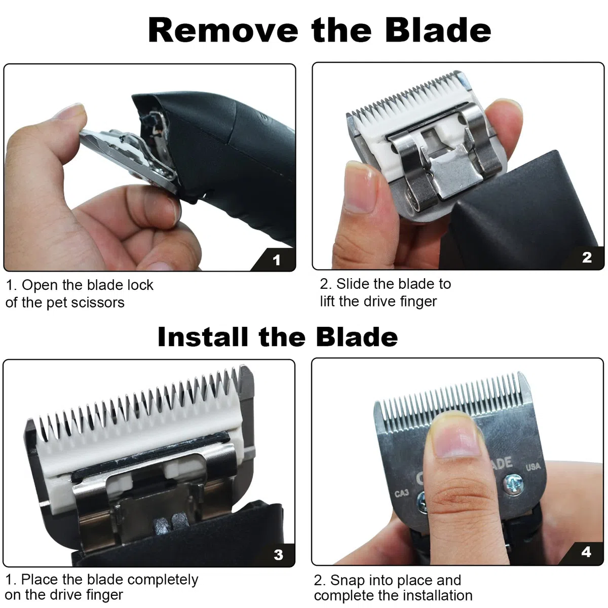 Paquete de 4 cuchillas de aseo para perros compatibles con Andis Dog Clipper/la mayoría de las máquinas cortadoras de mascotas Oster A11/Wahl KM Series (3FC+4FC+5FC+7FC)