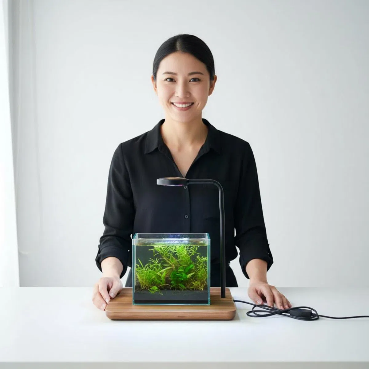 Perfeclan Lámpara de Acuario LED Luz de Tanque Pequeño Lámpara para Plantas Acuáticas Iluminación de Pecera con Cuello Regulable Control de y Encendido Base de, Nogal, Grande
