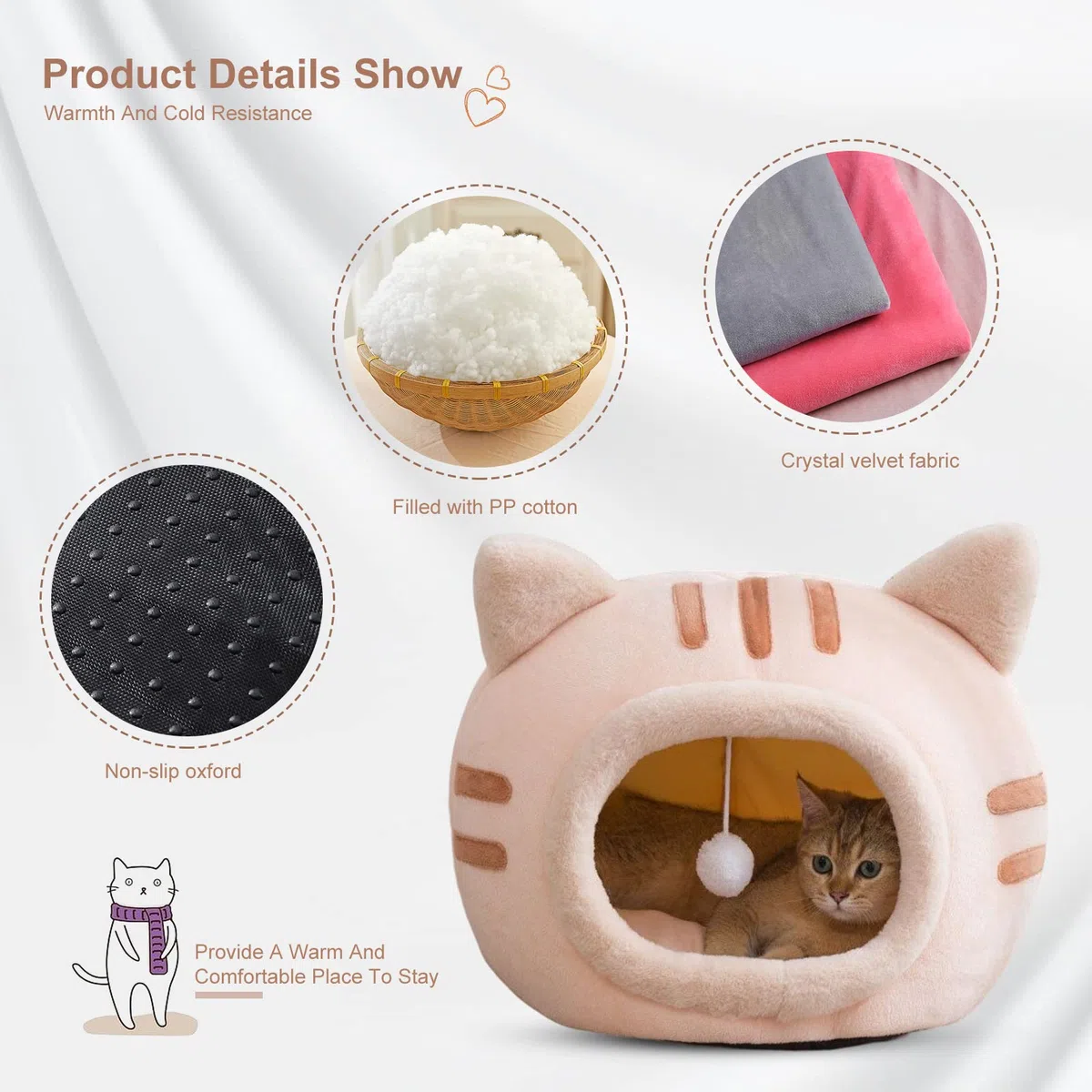 PETCUTE Cama de Cueva para Gatos, Suave Cálida Camas para Gatos con Cojín Extraíble y Fondo Antideslizante,Lavable Súper Suave Cama para Mascotas,Nido de Cueva para Gatos Pequeños,Perro