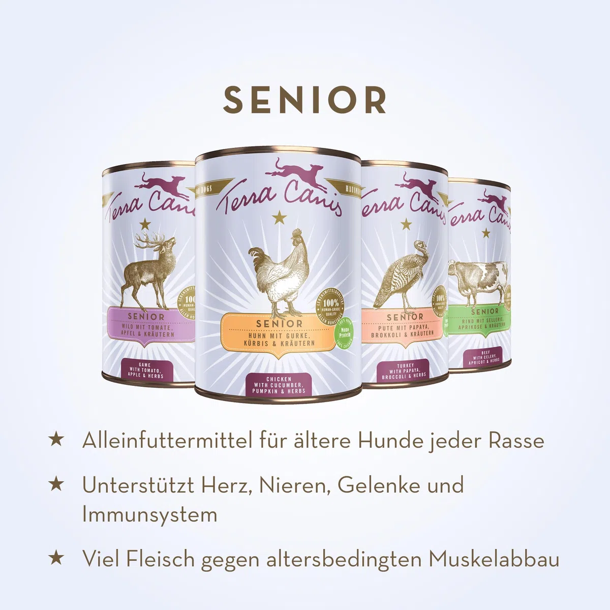 Terra Canis Venado con Tomate, Comida húmeda Senior para Perros, 12x400g | 100% calidad alimentaria de todas las materias primas, con hierbas medicinales, receta adaptada a la edad, bajo en cereales