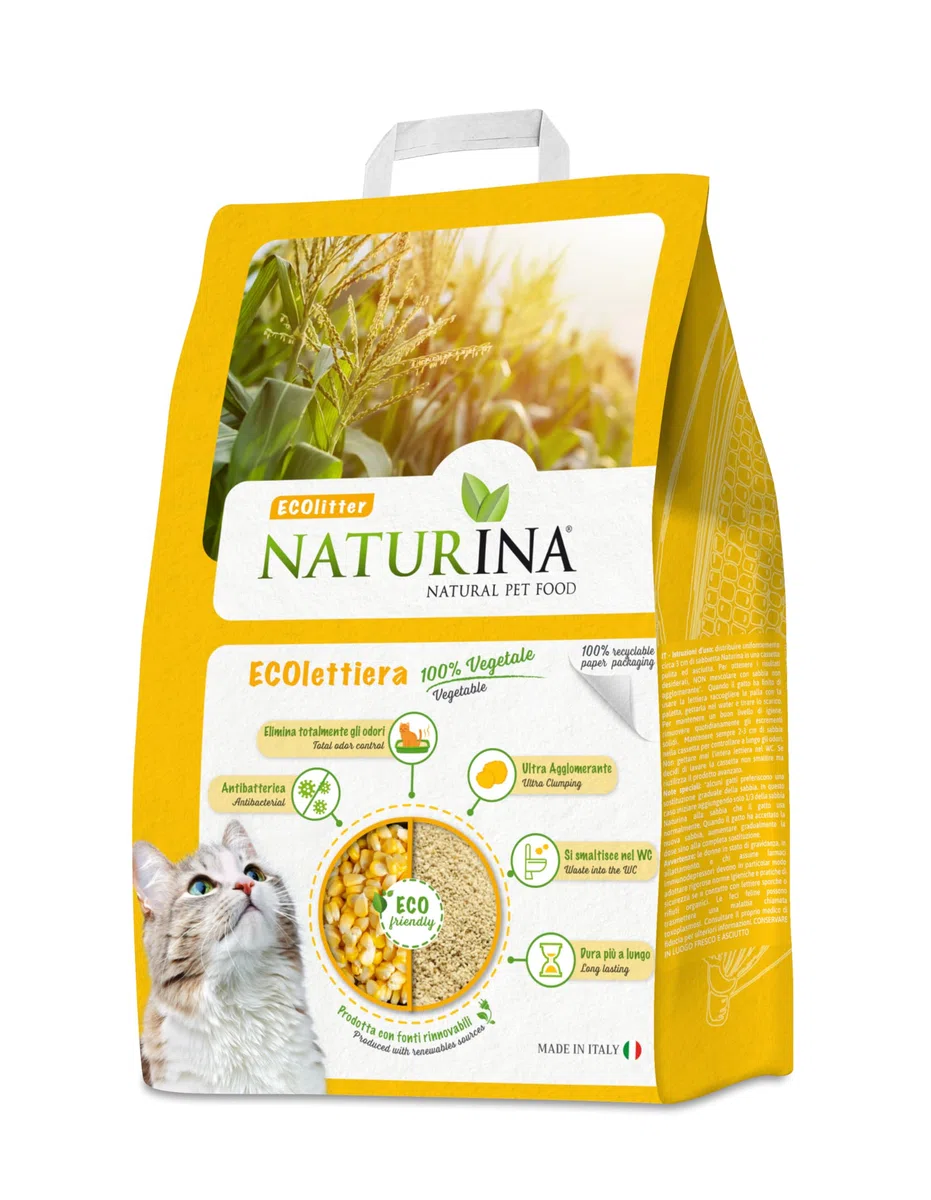 Ecolettiera, arena para gatos, arena higiénica 100% natural a base de maíz, dura mucho tiempo, superaglomerante, antibacteriana y elimina olores, fabricada en Italia, 5 paquetes de 2,85 kg