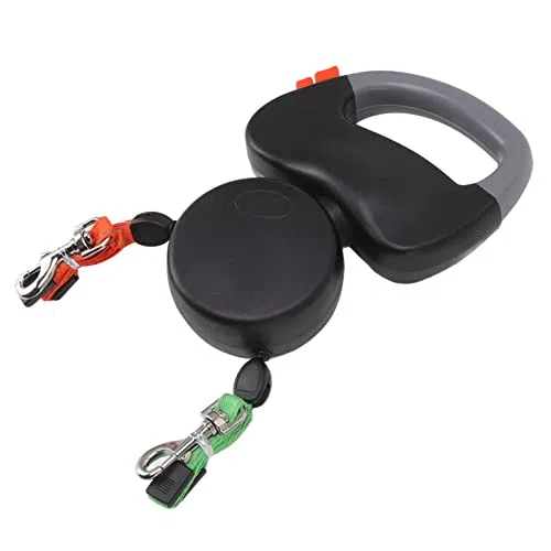 lyrlody Correa Retráctil para Perros, 3 Metros, Doble Correa para 2 Perros, Cuerda Reflectante, Negro