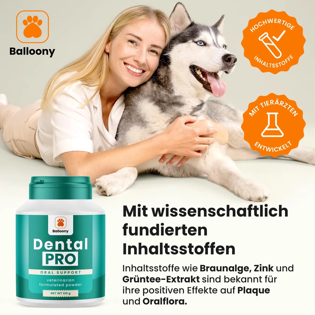 Dental PRO - Polvo dental para perros – Limpieza dental natural contra la placa y el mal aliento – Fácil aplicación diaria (120 g)