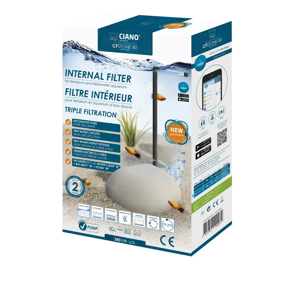 ASKOLL 264596 Cian CF Stone 80 Filtro Interior Invisible para Acuario y tortuguera, L