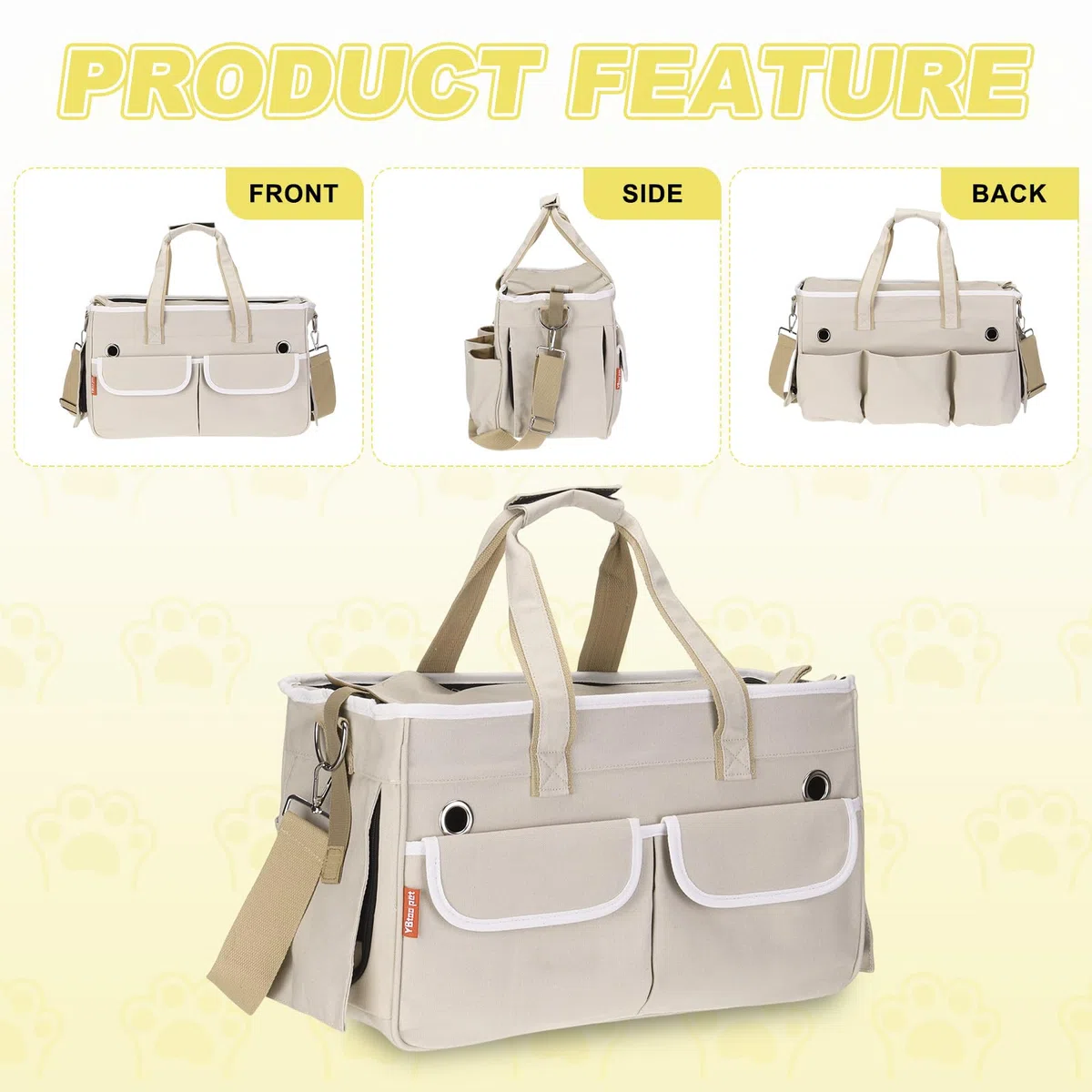 QUARKZMAN Transportador para Gatos para Mascotas, Cubierta Enrollable, Transportador para Perros Transpirable Bolsa De Viaje para Mascotas hasta 16.5 Lbs (Caqui),