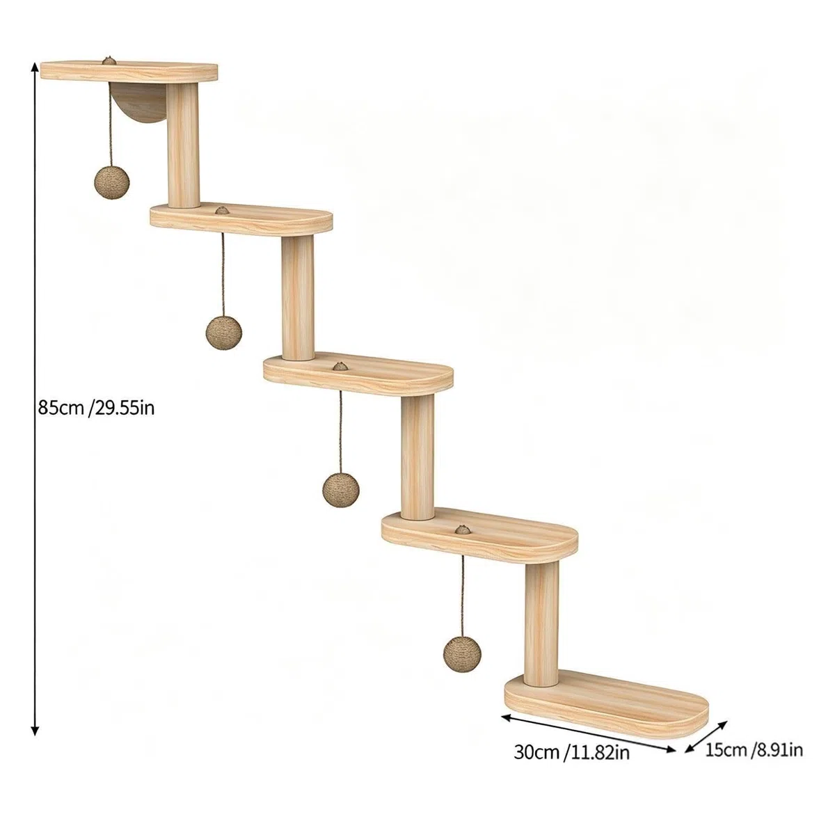 Escalera de Pared para Gatos, 5 Peldaños, Rascador de Sisal