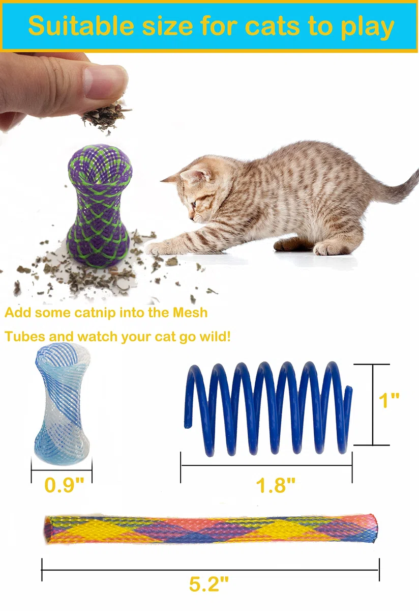Fashion's Talk Juguetes para gatos, 50 piezas para gatos de interior, ratones interactivos para colgar en la puerta, juguete de plumas para gatos, juguete de resorte, varita para gatos, bolas