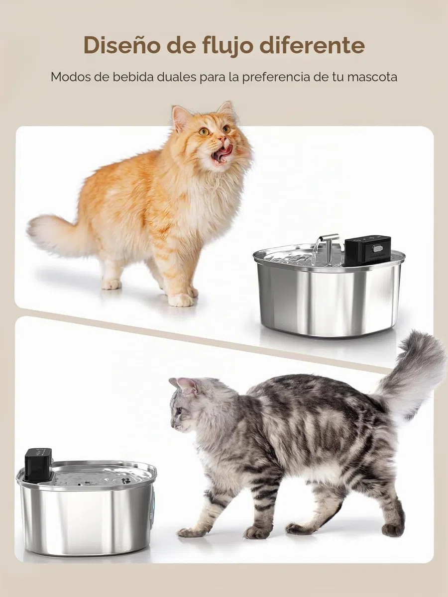 Fuente para Gatos de Acero Inoxidable con 3 Modos de Funcionamiento: Fuente inalámbrica de 3,2 L para Gatos, Bomba ultrasilenciosa y diseño de Boquilla Doble, con 3 Juegos de filtros