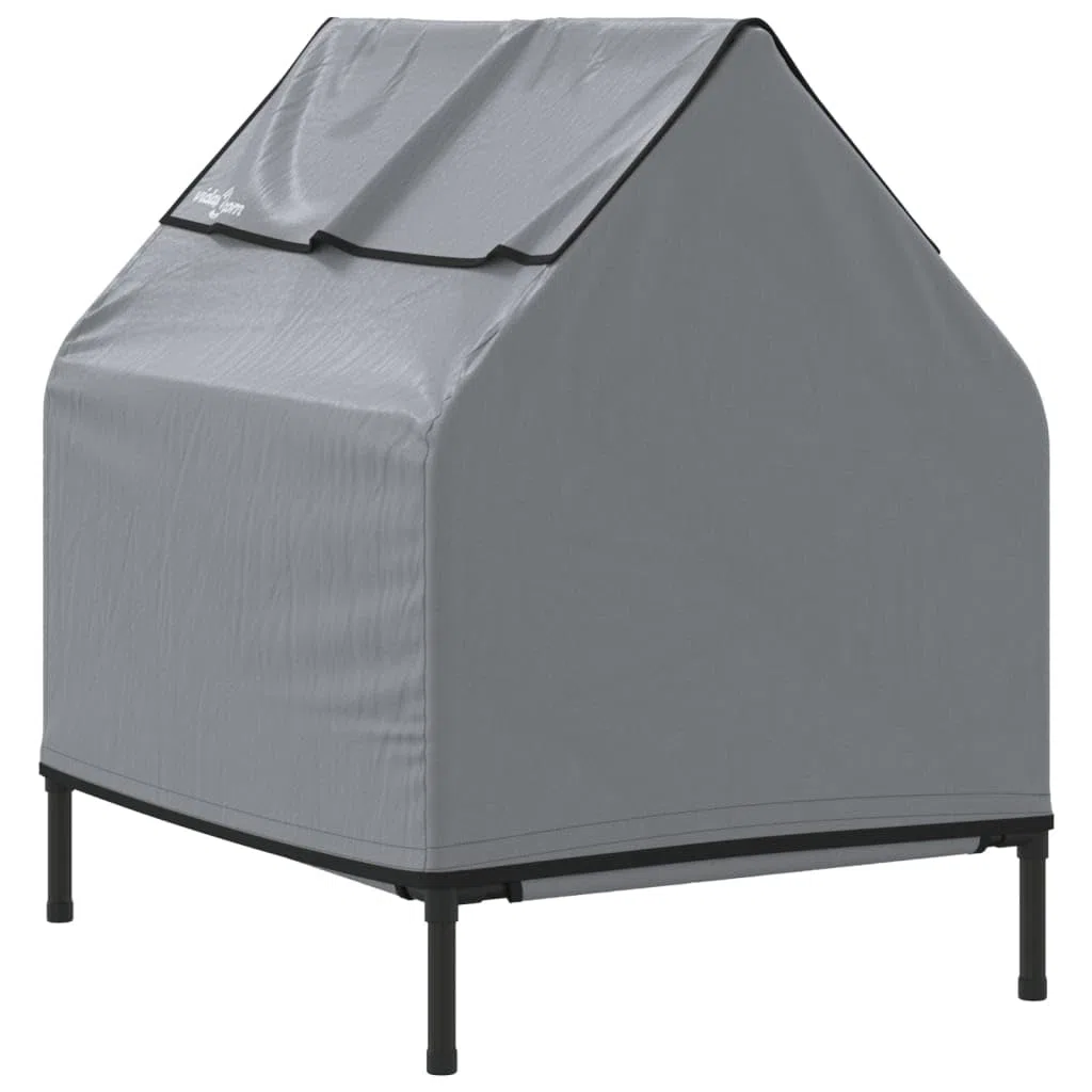 Caseta para perro gris claro de tela Oxford con estructura de acero con recubrimiento en polvo, diseño elevado con techo enrollable y ventana de textileno para ventilación, ligera caseta para mascotas