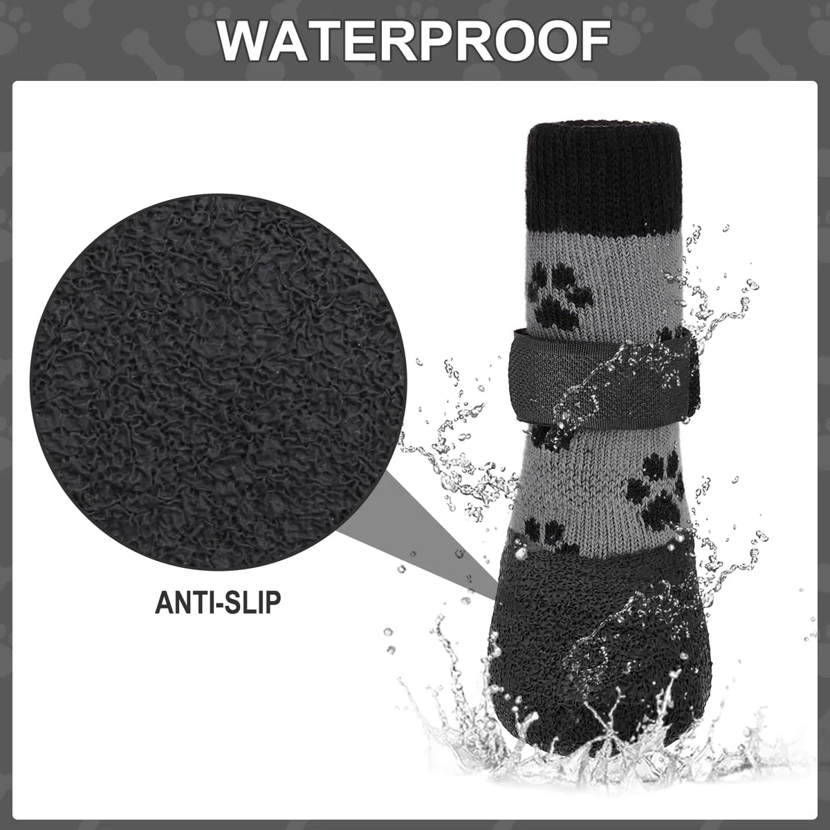 KOOLTAIL Calcetines antideslizantes para perros para evitar lamer patas en suelos de madera dura, botas de nieve y protectores de patas en invierno, calcetines de agarre de tracción para perros