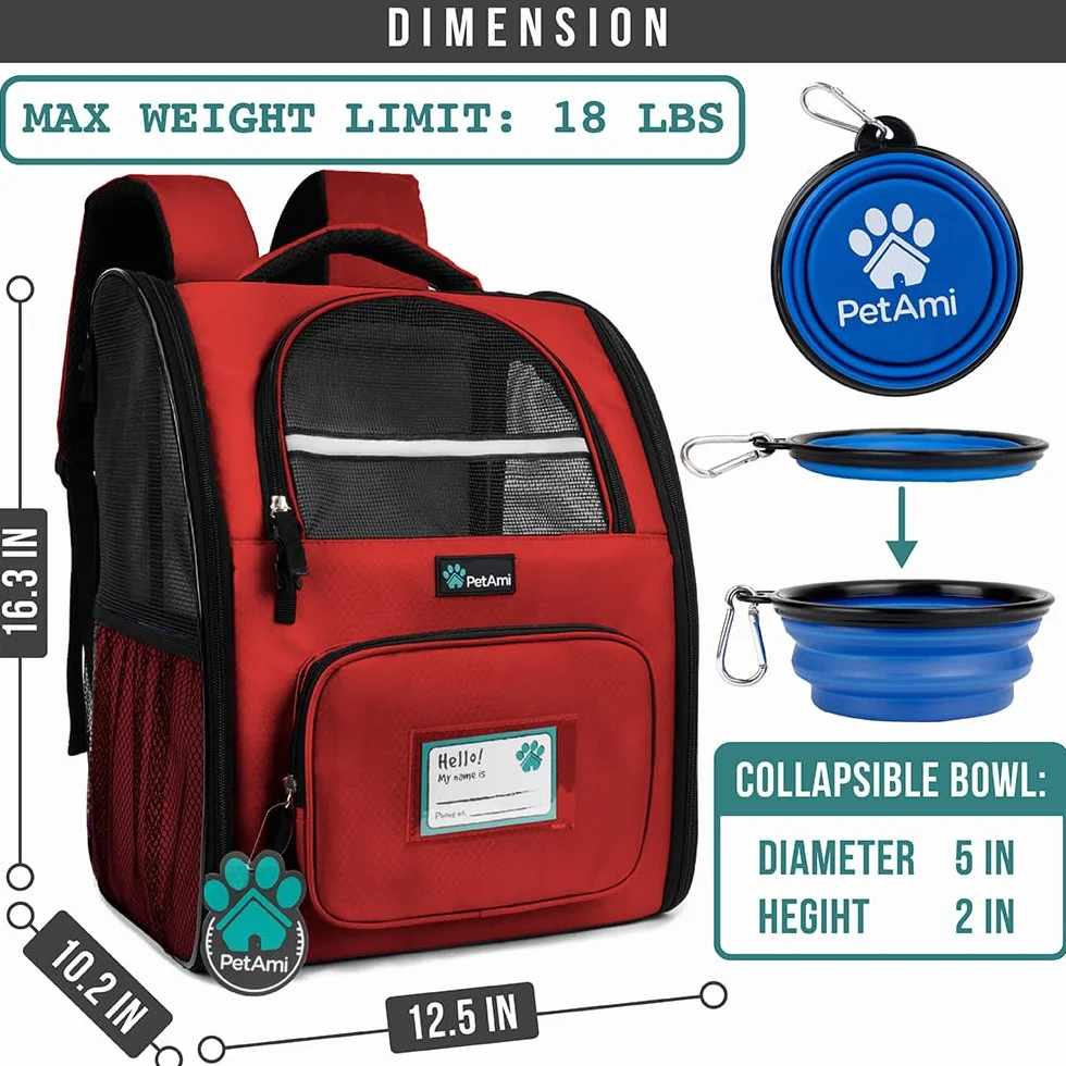 PetAmi Mochila transportadora para perros pequeños y grandes, mascotas, cachorros, mochila de senderismo ventilada para mascotas, bolsa de viaje, mochila para gatos aprobada por aerolíneas, soporte de